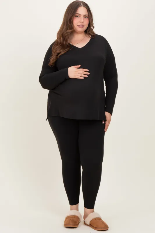 Black Brushed Knit Oversized Top and Legging Maternity Plus Set sold by Pinkblush
