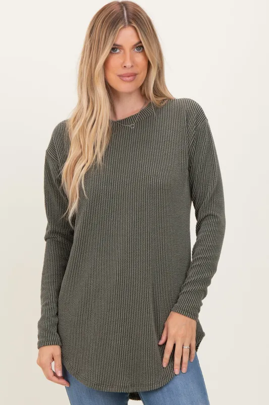 Olive Solid Ribbed Long Sleeve Tunic Top sold by Pinkblush