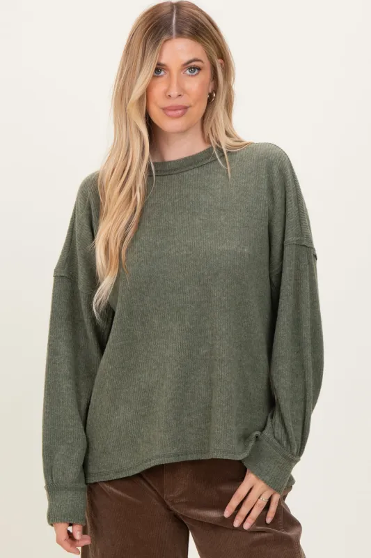 Olive Brushed Ribbed Knit Pullover sold by Pinkblush