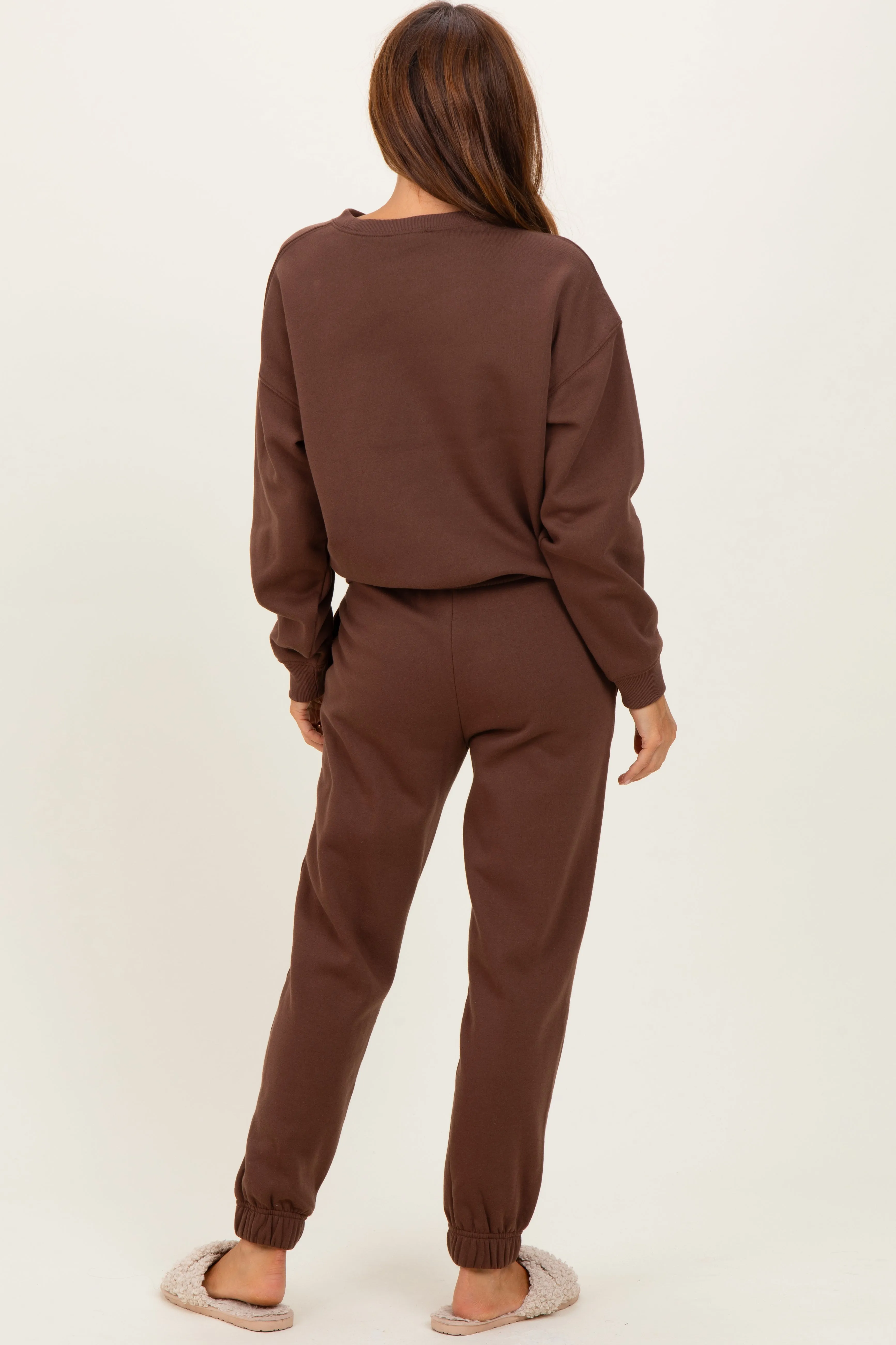 Brown Fleece Long Sleeve Pullover & Jogger Set sold by Pinkblush product image thumbnail 4