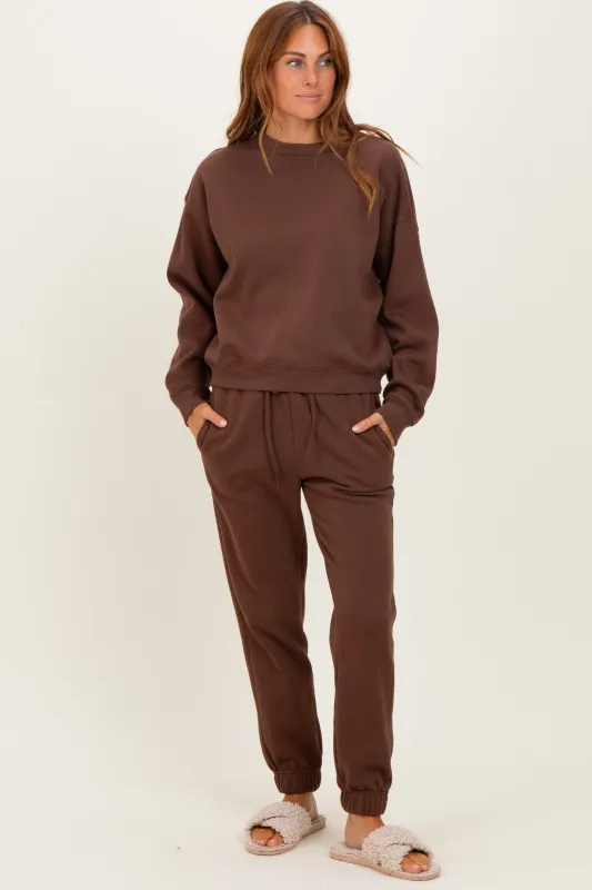 Brown Fleece Long Sleeve Pullover & Jogger Set sold by Pinkblush