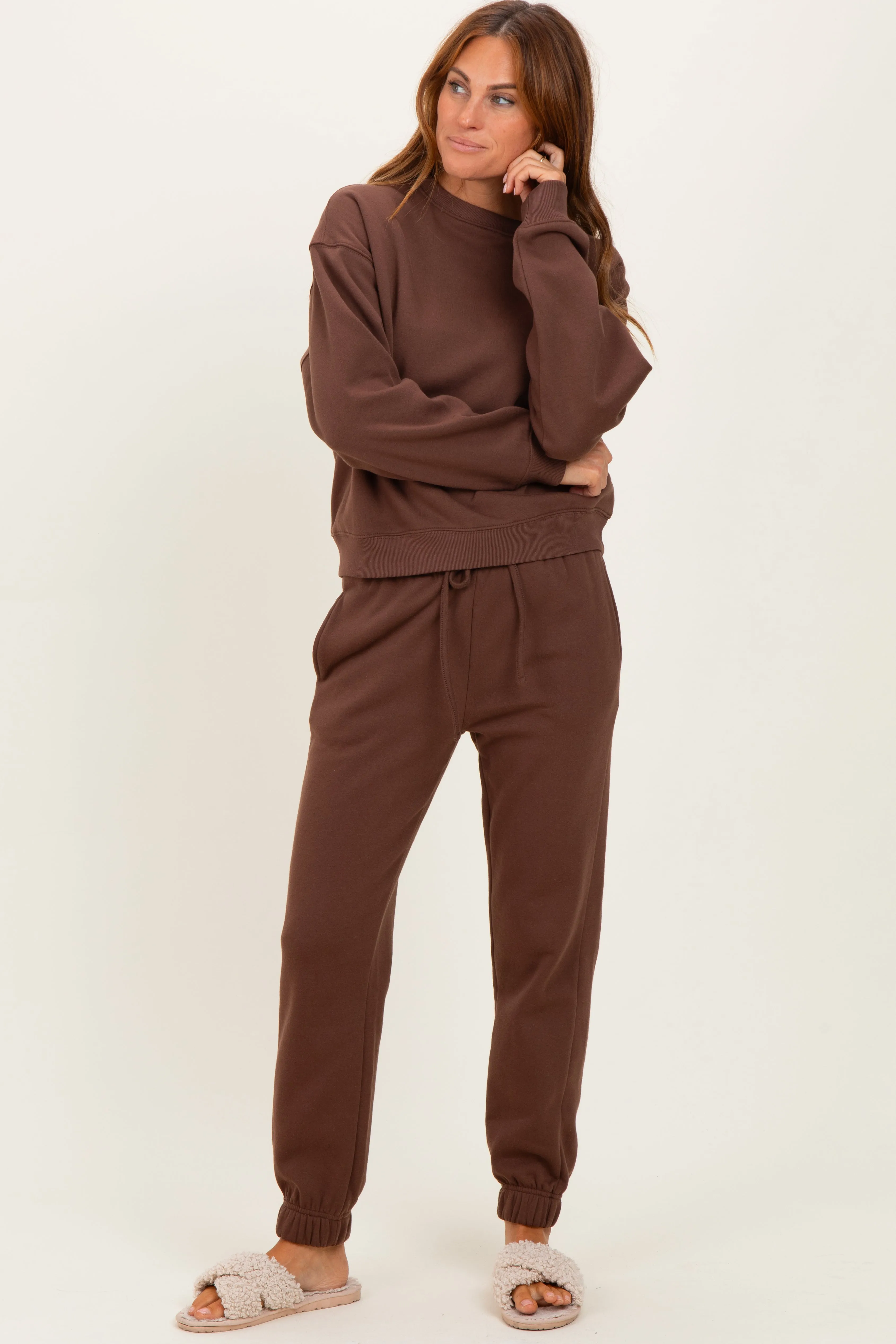 Brown Fleece Long Sleeve Pullover & Jogger Set sold by Pinkblush product image thumbnail 2
