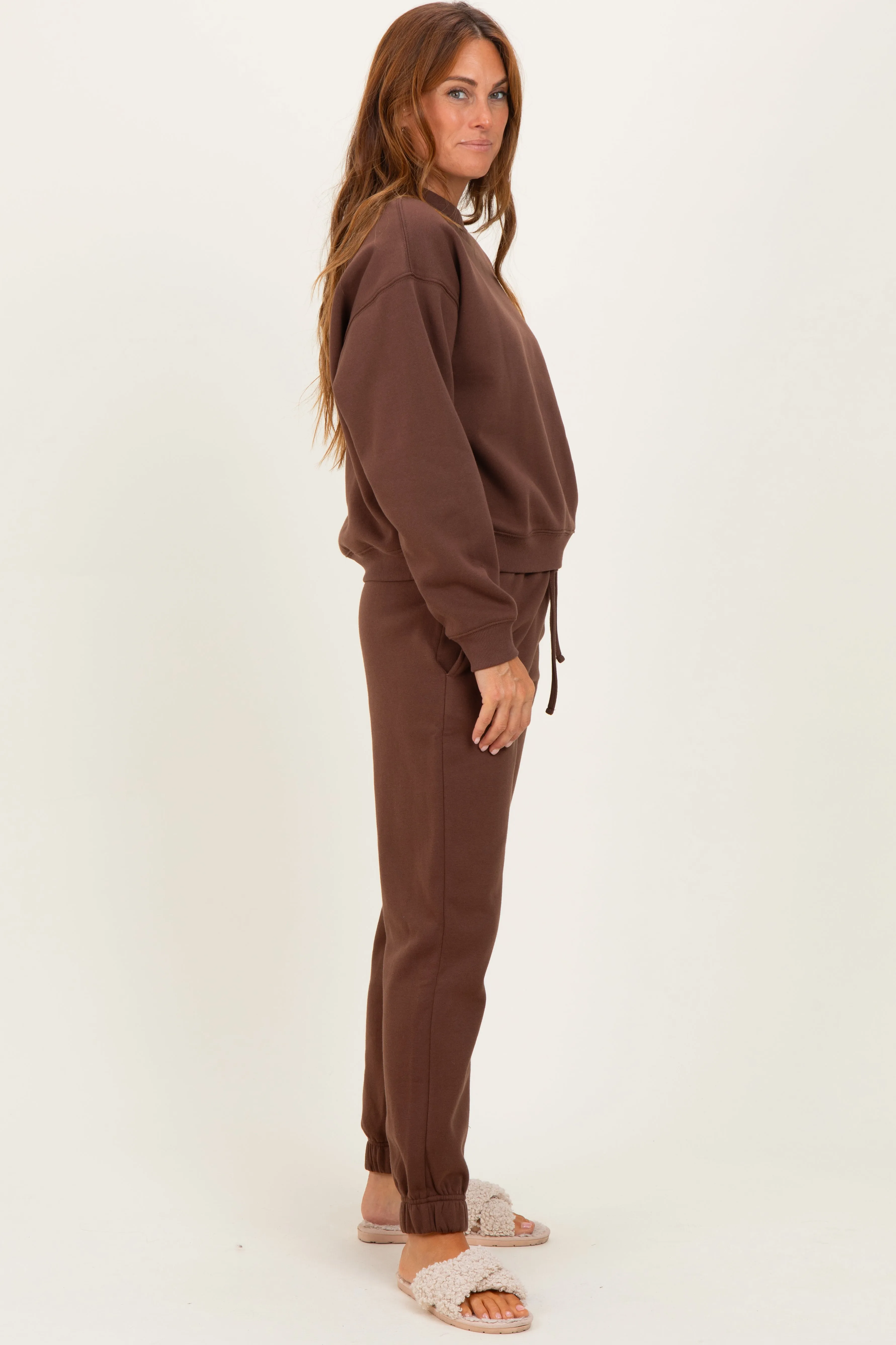 Brown Fleece Long Sleeve Pullover & Jogger Set sold by Pinkblush product image thumbnail 3