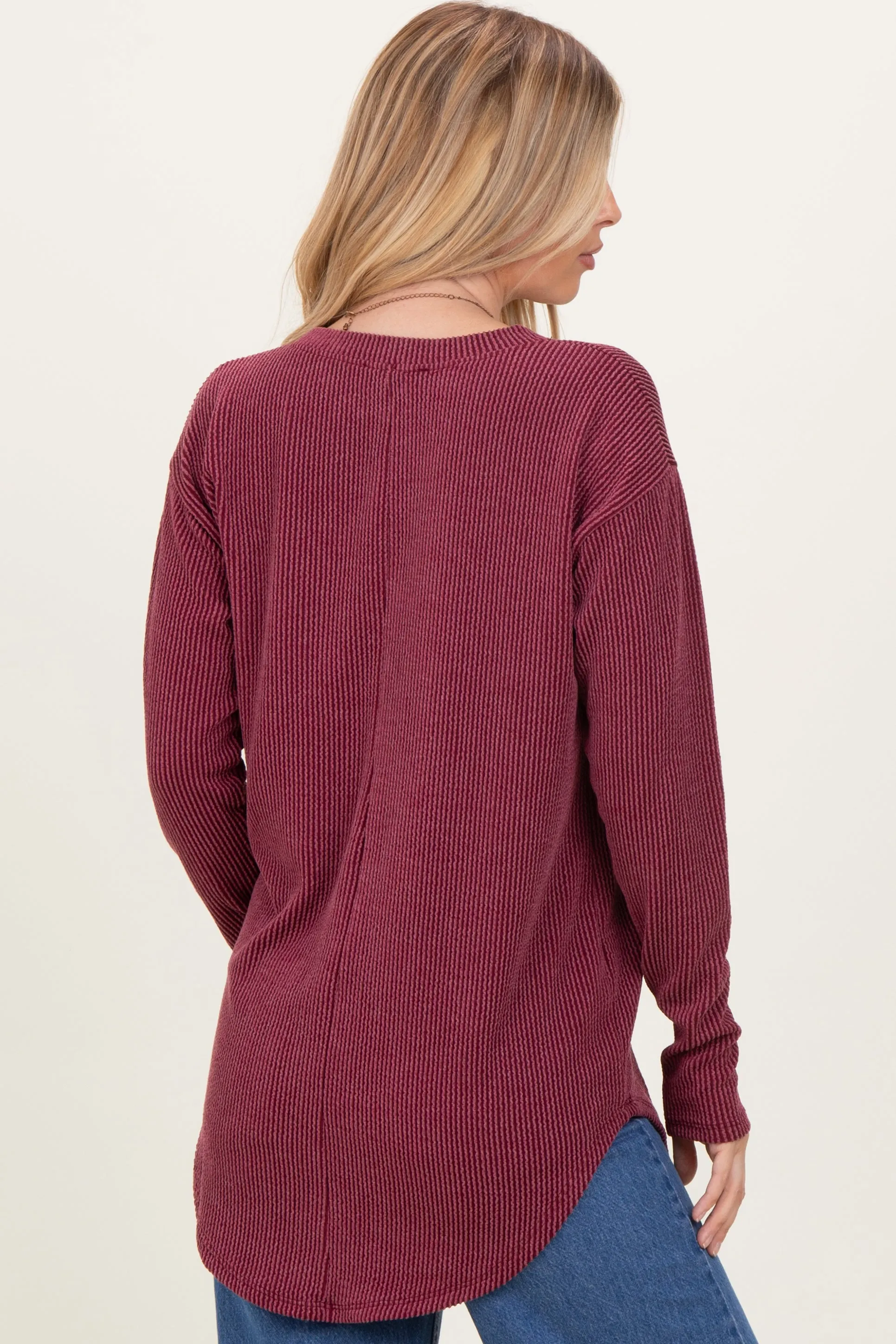 Burgundy Solid Ribbed Long Sleeve Tunic Top sold by Pinkblush product image thumbnail 4
