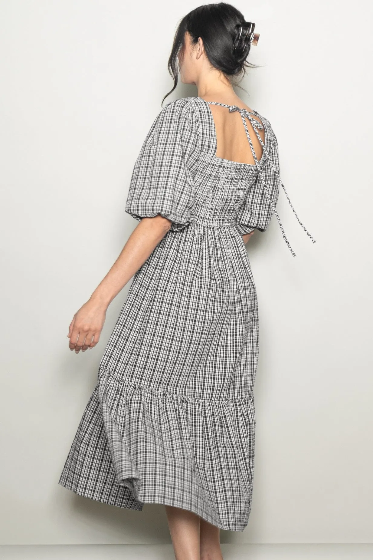 Black Plaid Bubble Sleeve Dress sold by Pinkblush product image thumbnail 3