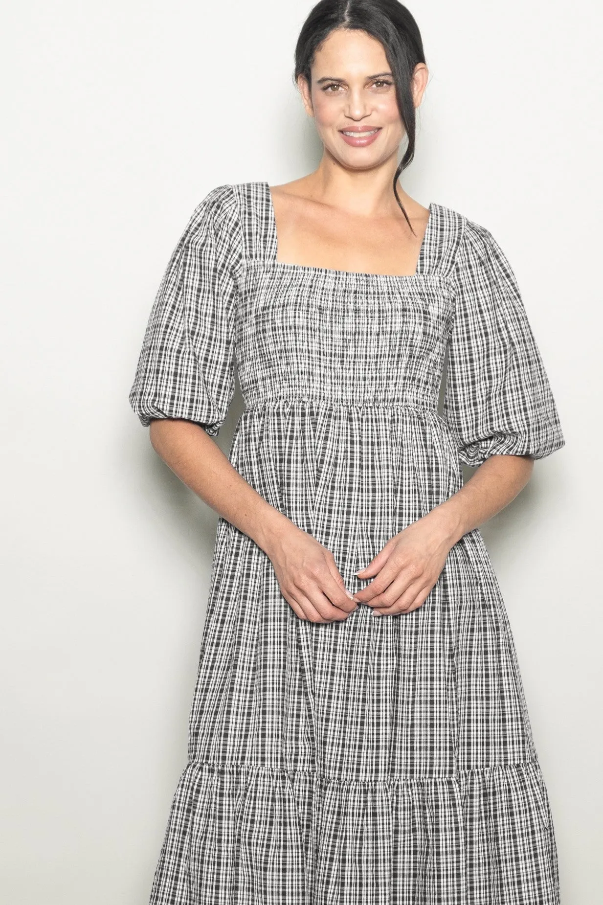 Black Plaid Bubble Sleeve Dress sold by Pinkblush product image thumbnail 4