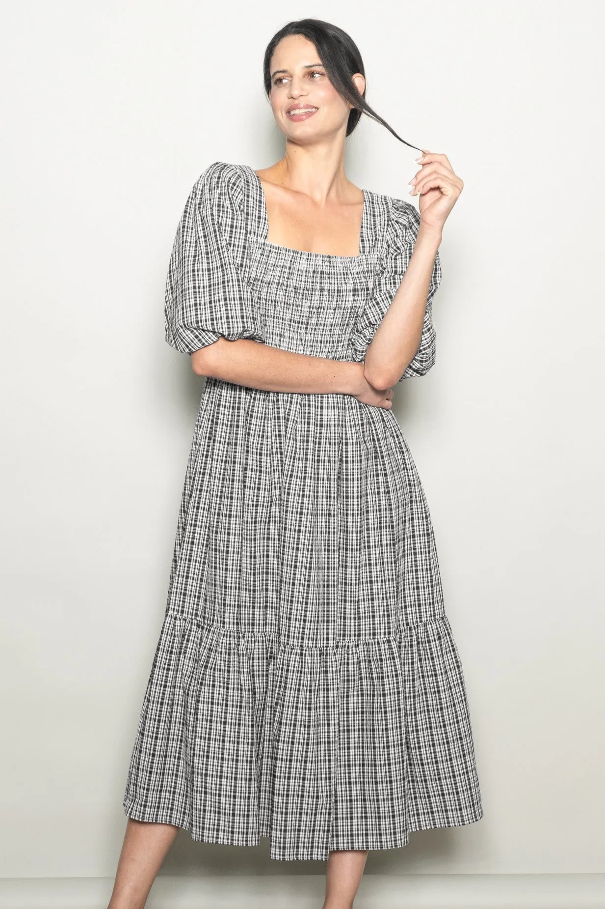 Black Plaid Bubble Sleeve Dress sold by Pinkblush