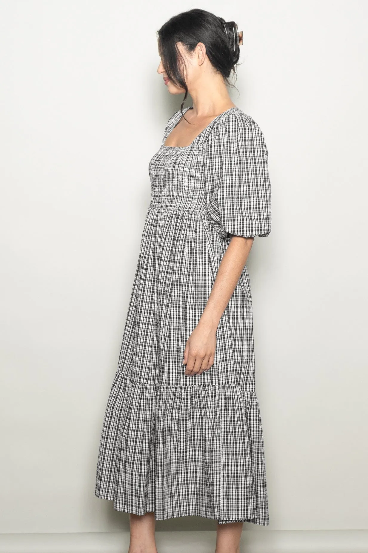 Black Plaid Bubble Sleeve Dress sold by Pinkblush product image thumbnail 2