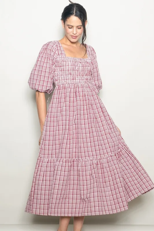 Red Plaid Bubble Sleeve Dress made by Pinkblush