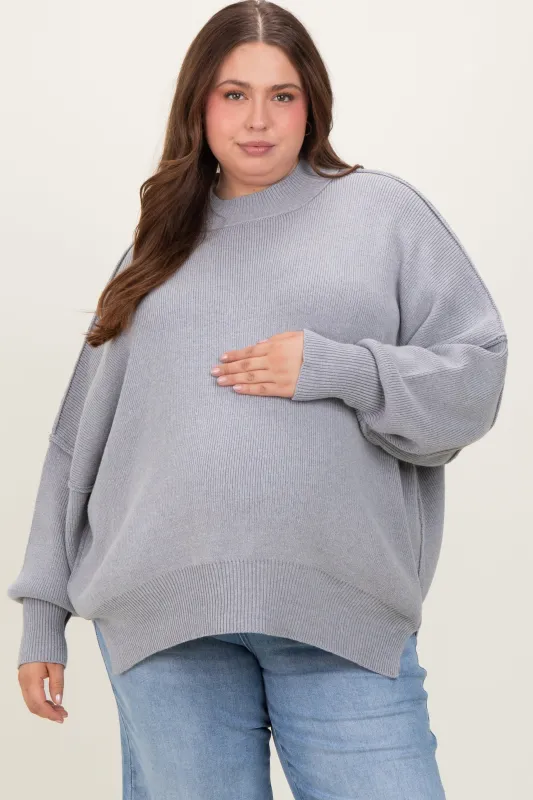 Heather Grey Mock Neck Exposed Seam Maternity Sweater sold by Pinkblush