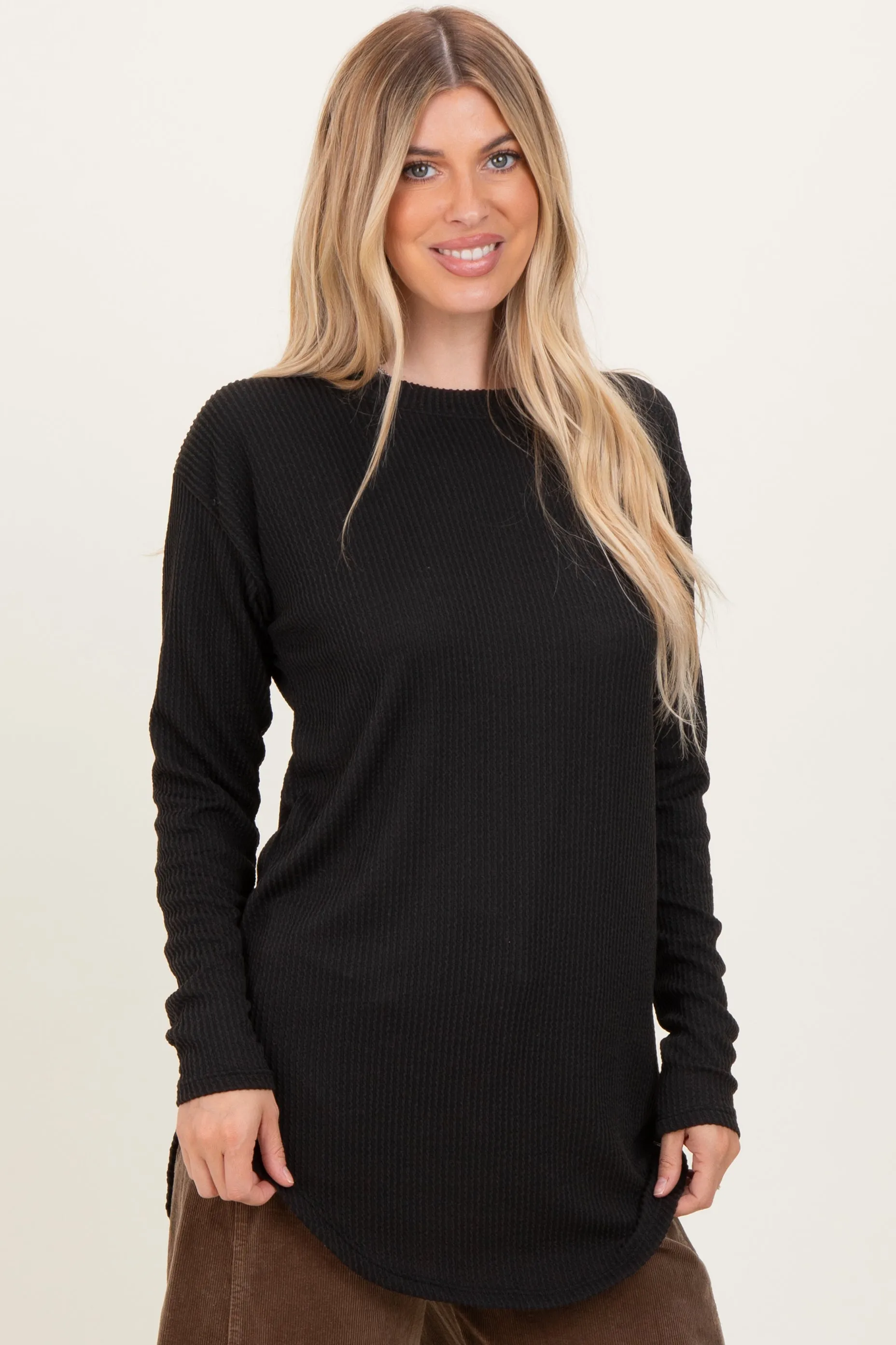 Black Solid Ribbed Long Sleeve Tunic Top sold by Pinkblush product image thumbnail 3
