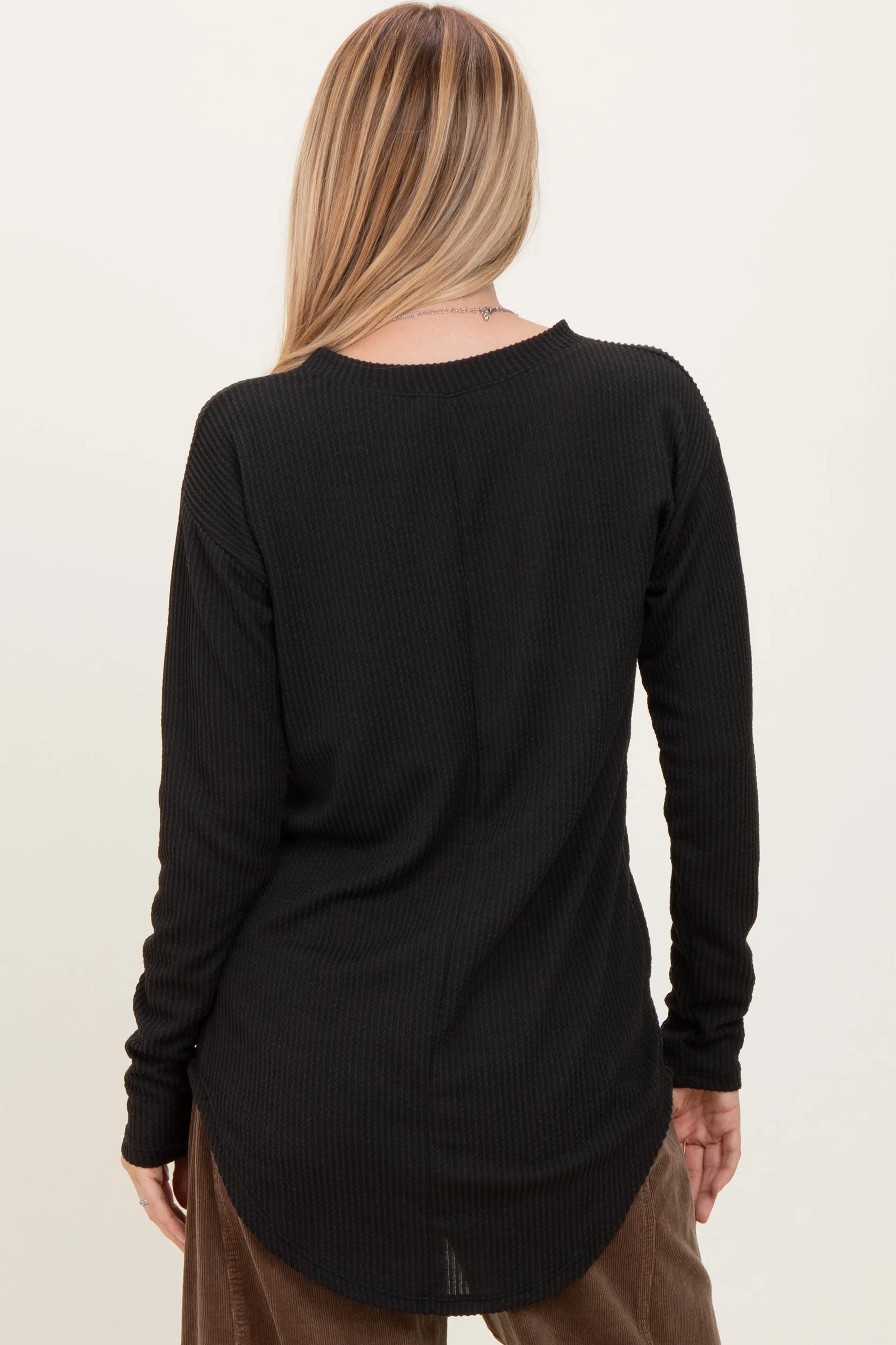Black Solid Ribbed Long Sleeve Tunic Top sold by Pinkblush product image thumbnail 4
