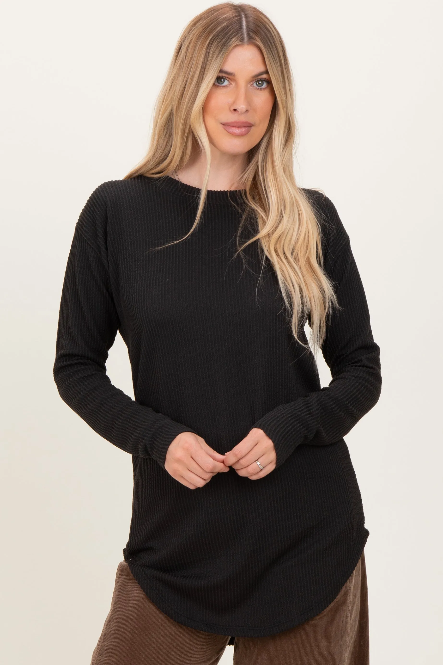 Black Solid Ribbed Long Sleeve Tunic Top sold by Pinkblush product image thumbnail 2