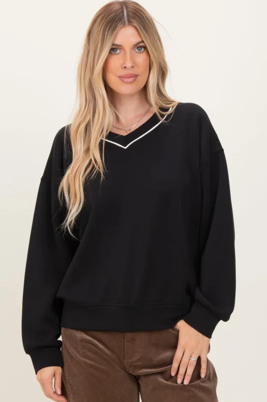 Black V-Neck Sweatshirt sold by Pinkblush