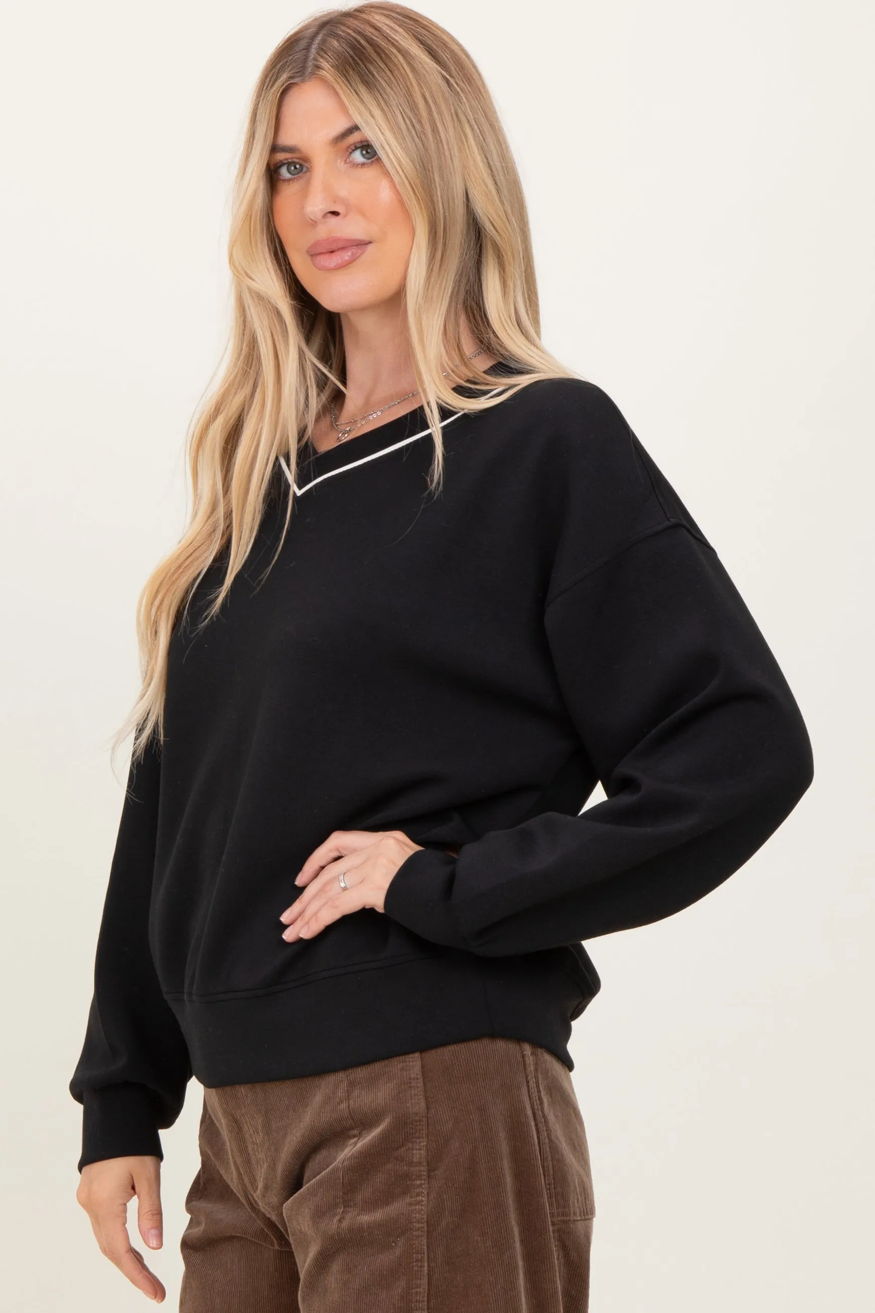 Black V-Neck Sweatshirt sold by Pinkblush product image thumbnail 2