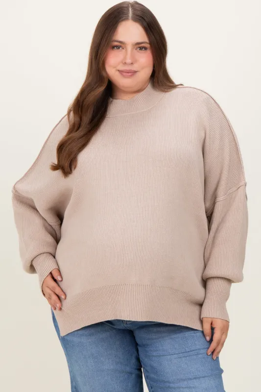 Cream Mock Neck Exposed Seam Maternity Sweater sold by Pinkblush