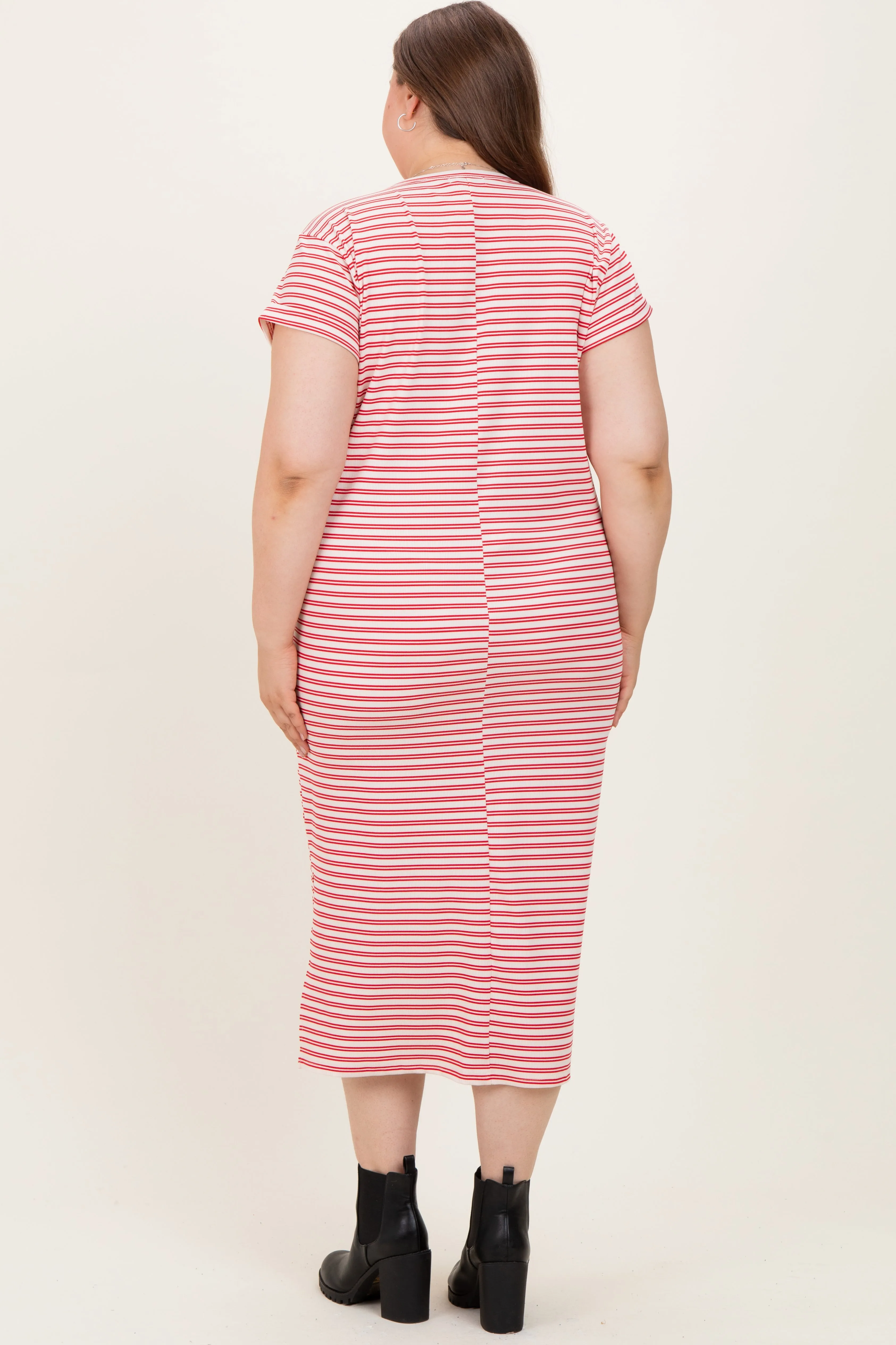 Red Striped Maternity Plus Midi T-Shirt Dress sold by Pinkblush product image thumbnail 4