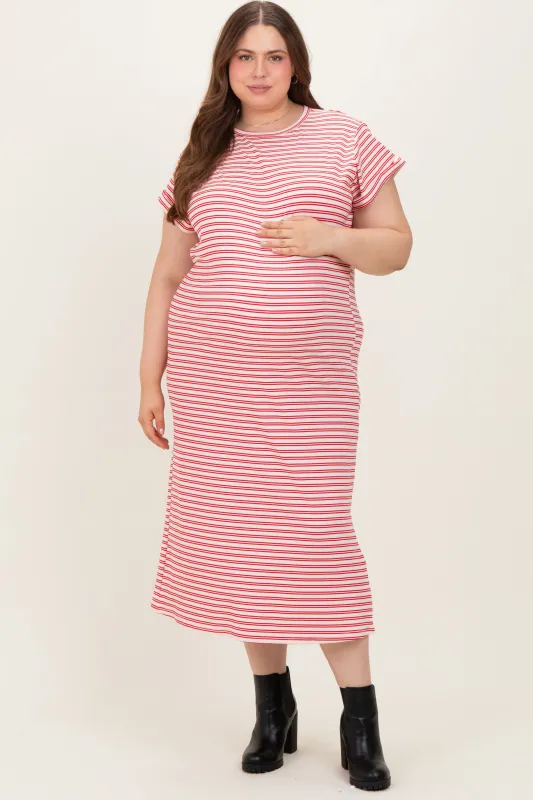 Red Striped Maternity Plus Midi T-Shirt Dress made by Polagram