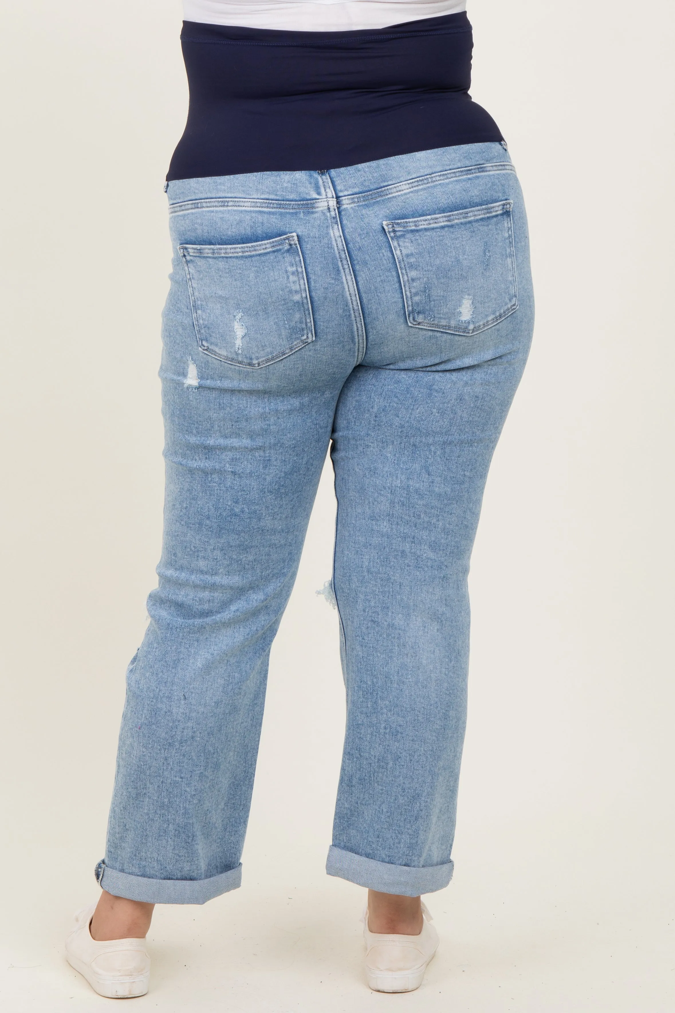 Light Blue Ripped Knee Rolled Cuff Straight Leg Maternity Plus Jeans sold by Pinkblush product image thumbnail 5