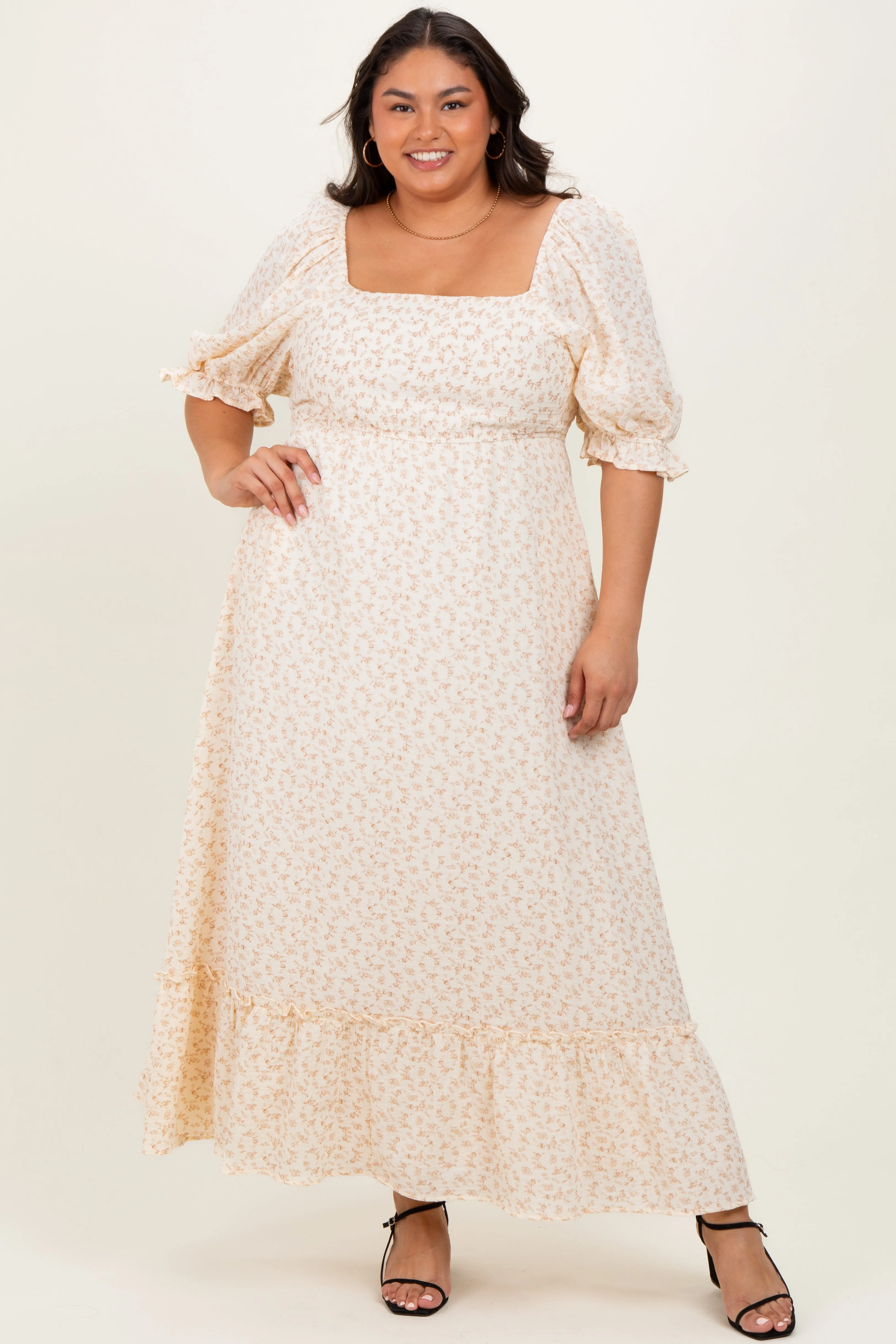 Beige Floral Print Square Neckline Plus Maternity Maxi Dress sold by Pinkblush product image thumbnail 5