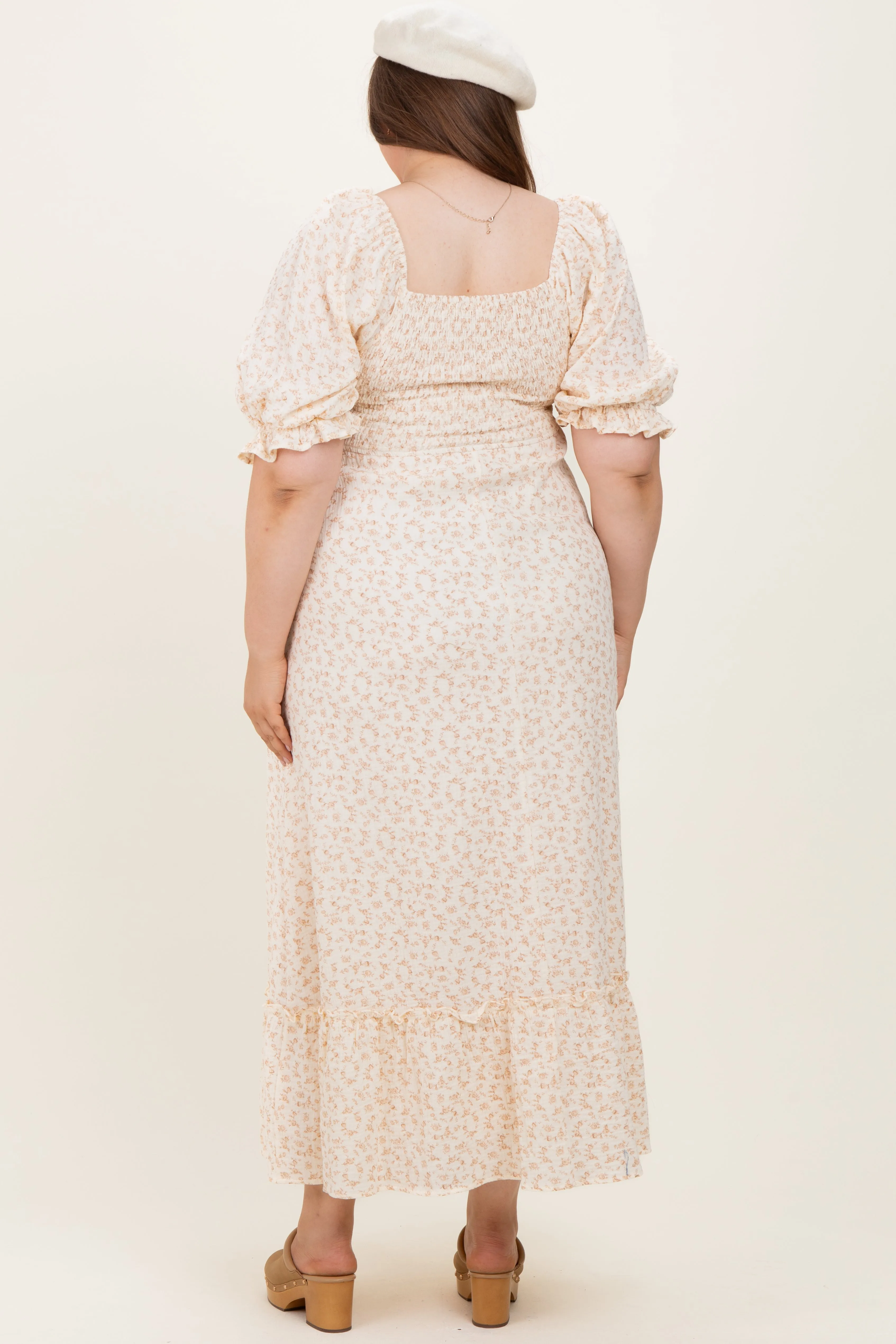 Beige Floral Print Square Neckline Plus Maternity Maxi Dress sold by Pinkblush product image thumbnail 4