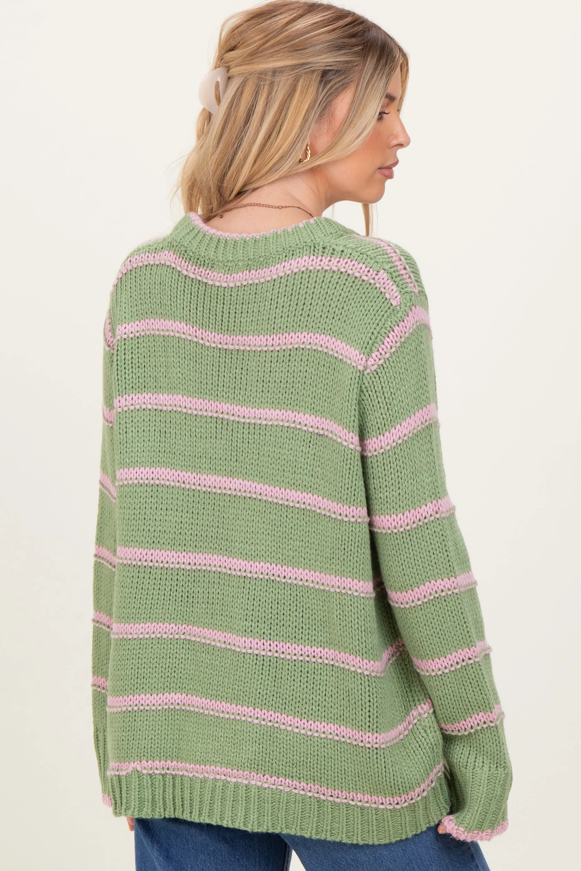 Light Olive Pink Striped Boxy Sweater sold by Pinkblush product image thumbnail 4
