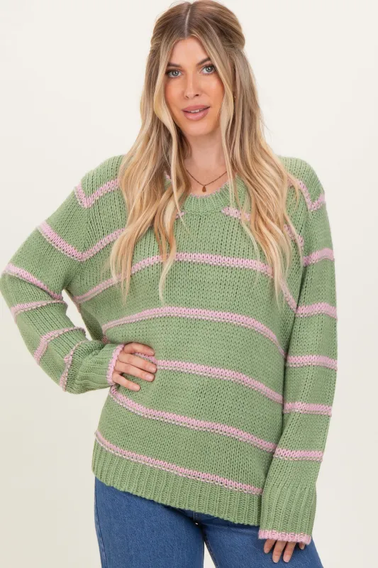 Light Olive Pink Striped Boxy Sweater sold by Pinkblush
