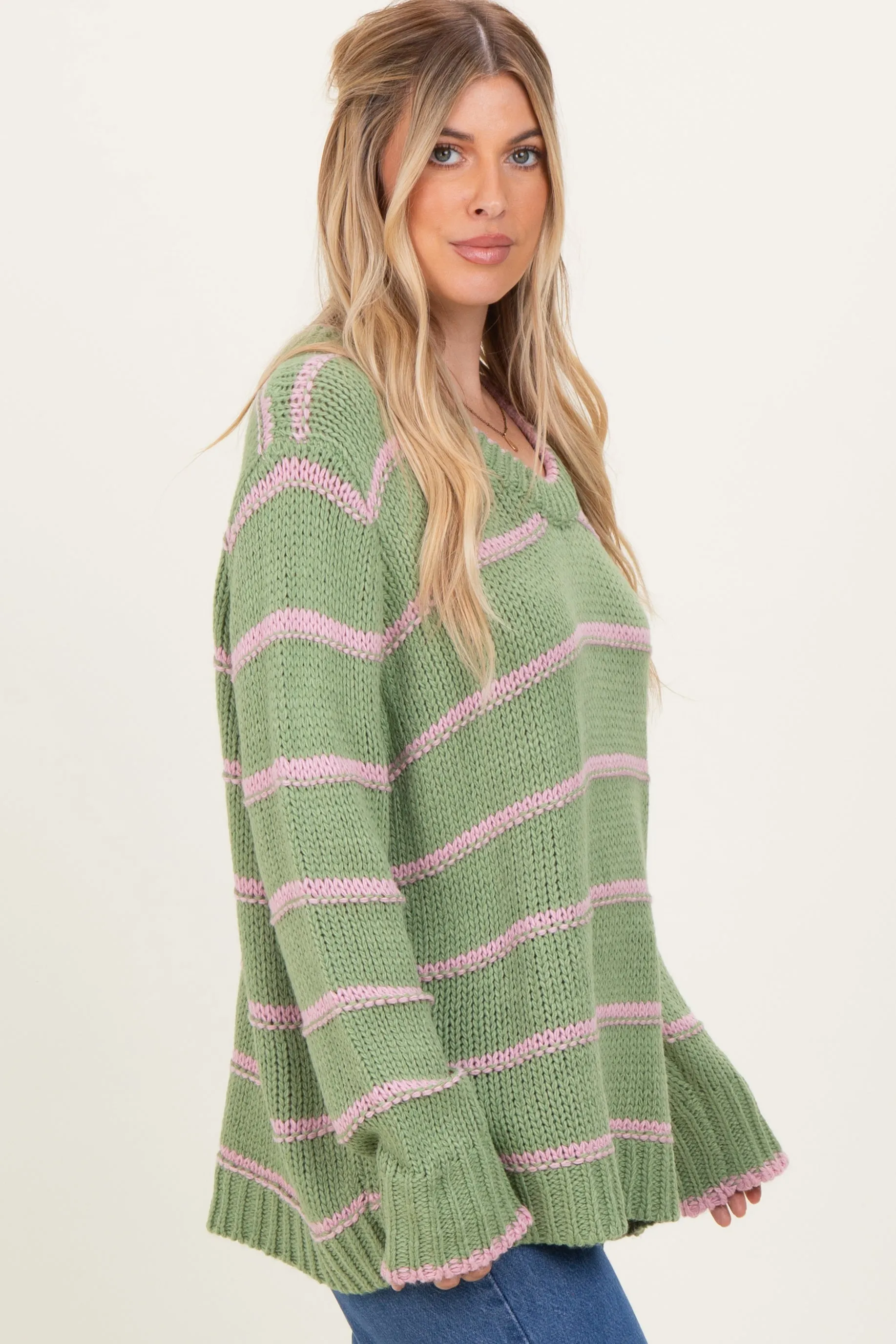 Light Olive Pink Striped Boxy Sweater sold by Pinkblush product image thumbnail 3