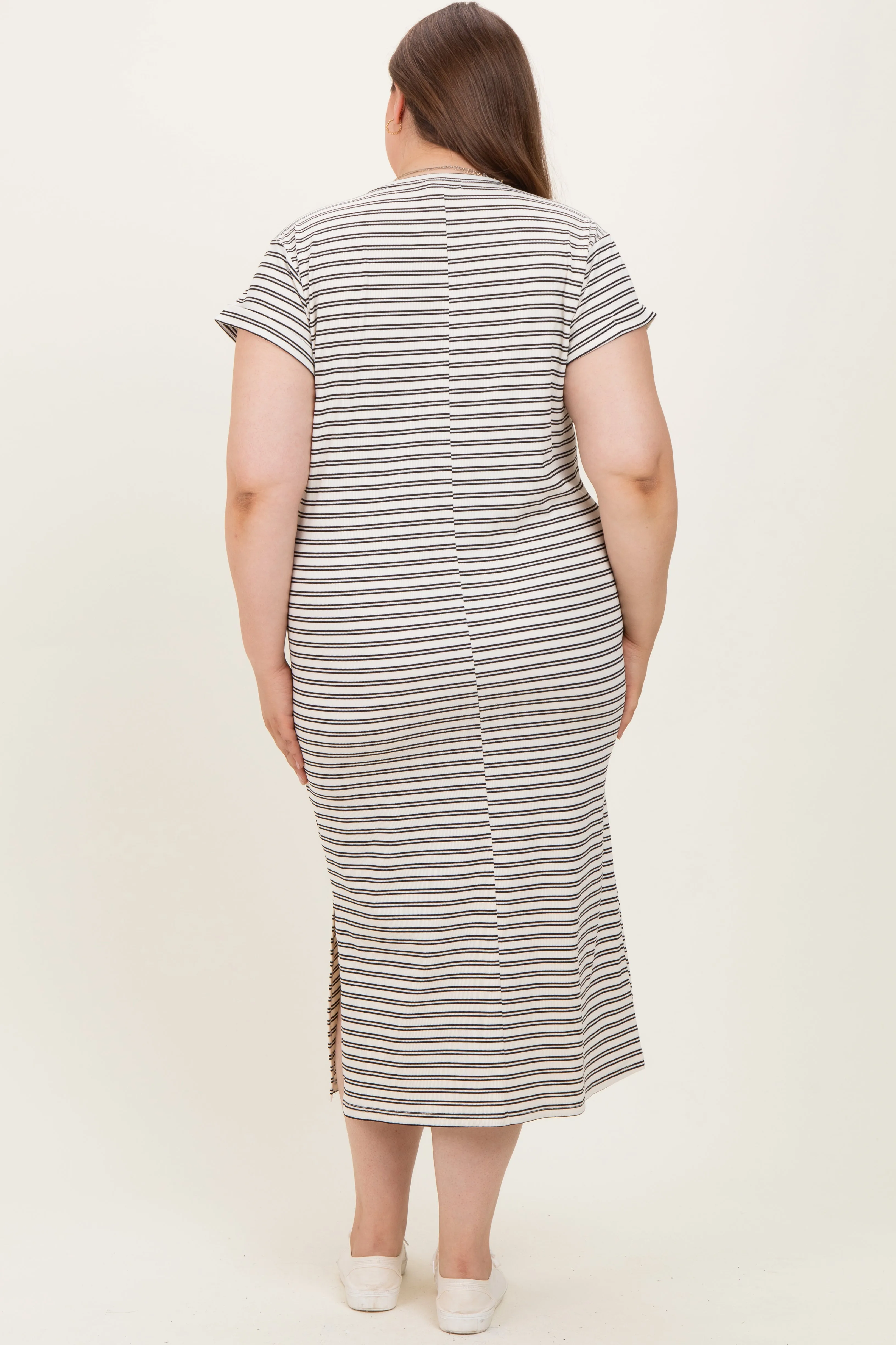 Black Striped Maternity Plus Midi T-Shirt Dress sold by Pinkblush product image thumbnail 4