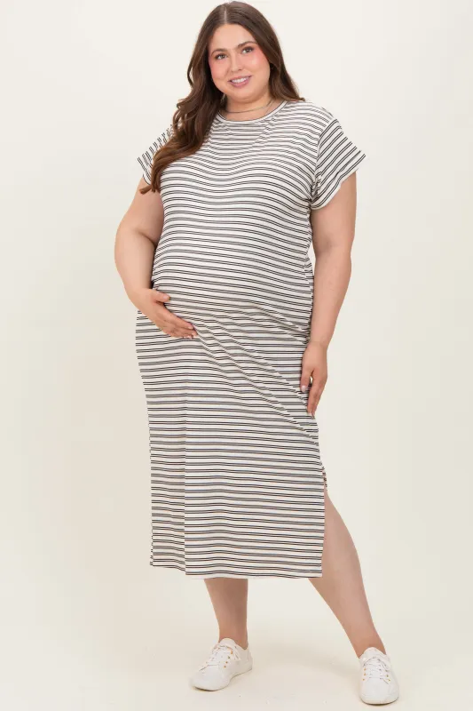 Black Striped Maternity Plus Midi T-Shirt Dress sold by Pinkblush