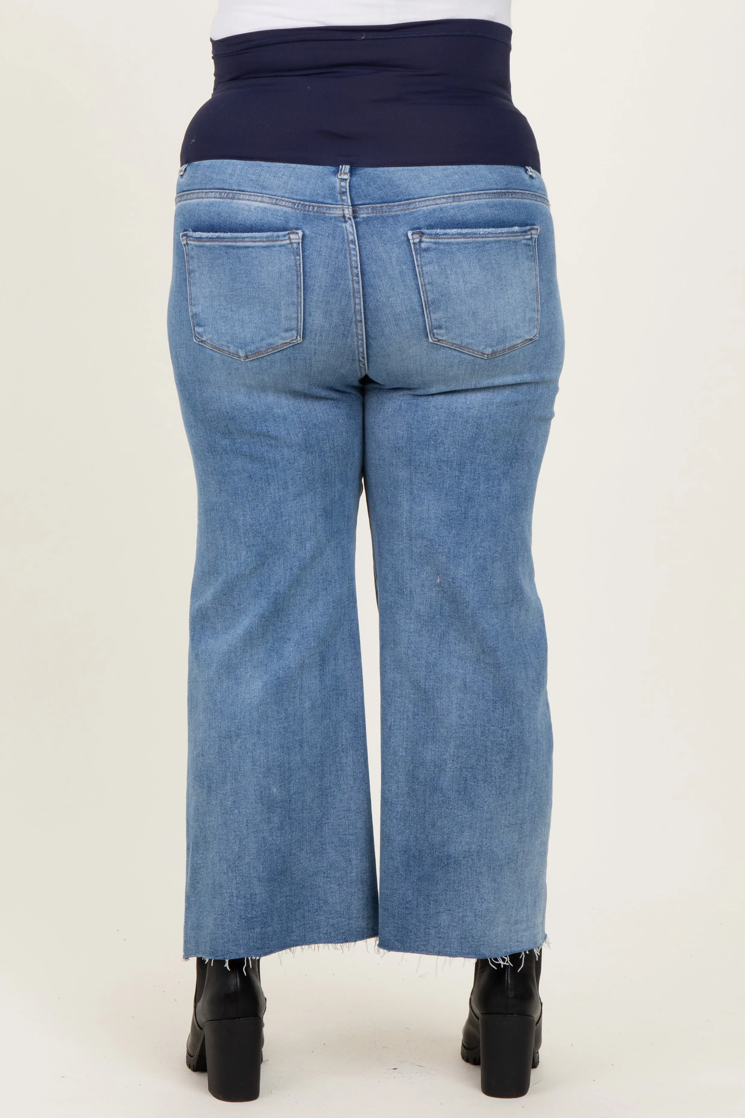 Blue Cut Hem Cropped Wide Leg Maternity Jeans sold by Pinkblush product image thumbnail 5