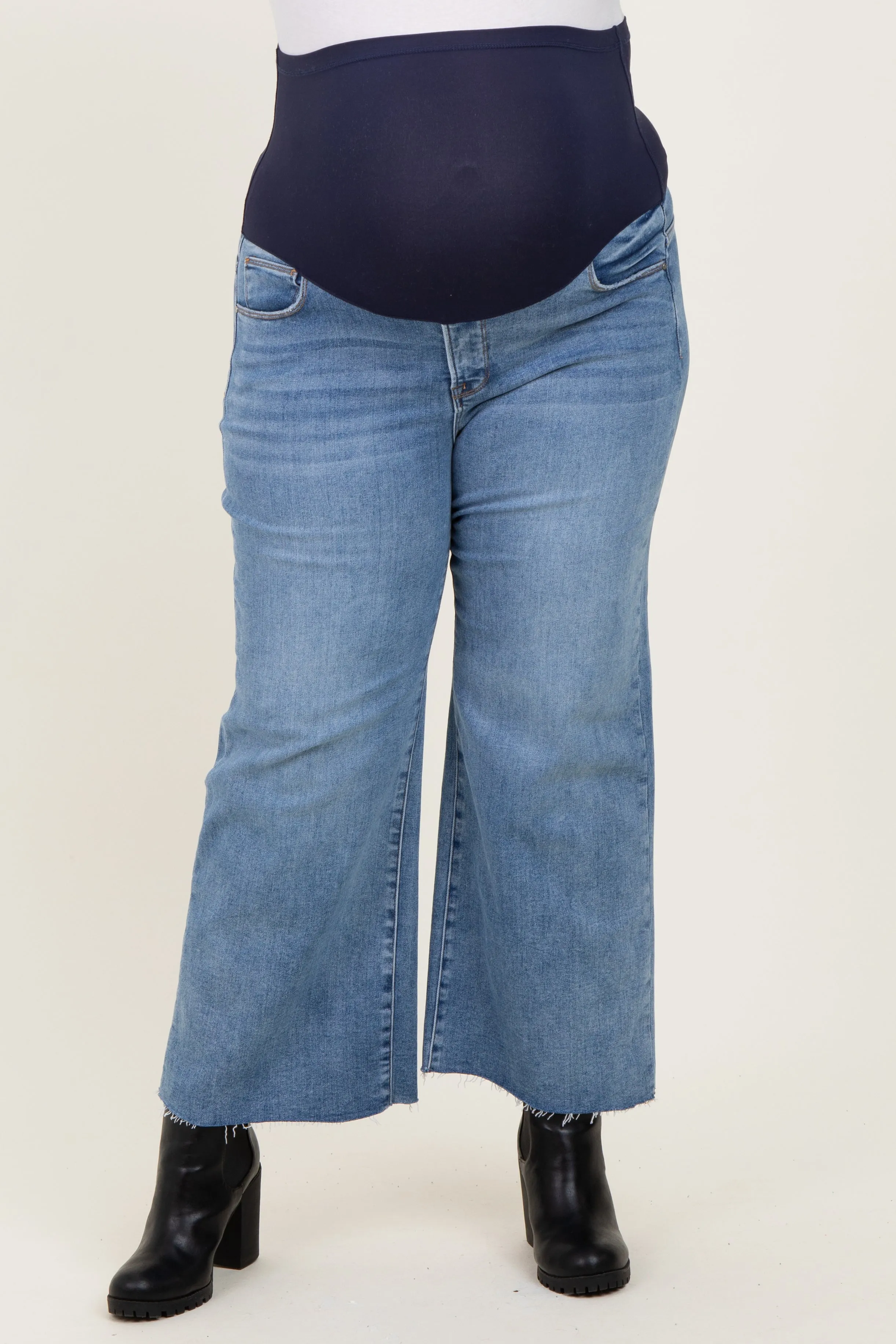 Blue Cut Hem Cropped Wide Leg Maternity Jeans sold by Pinkblush product image thumbnail 3