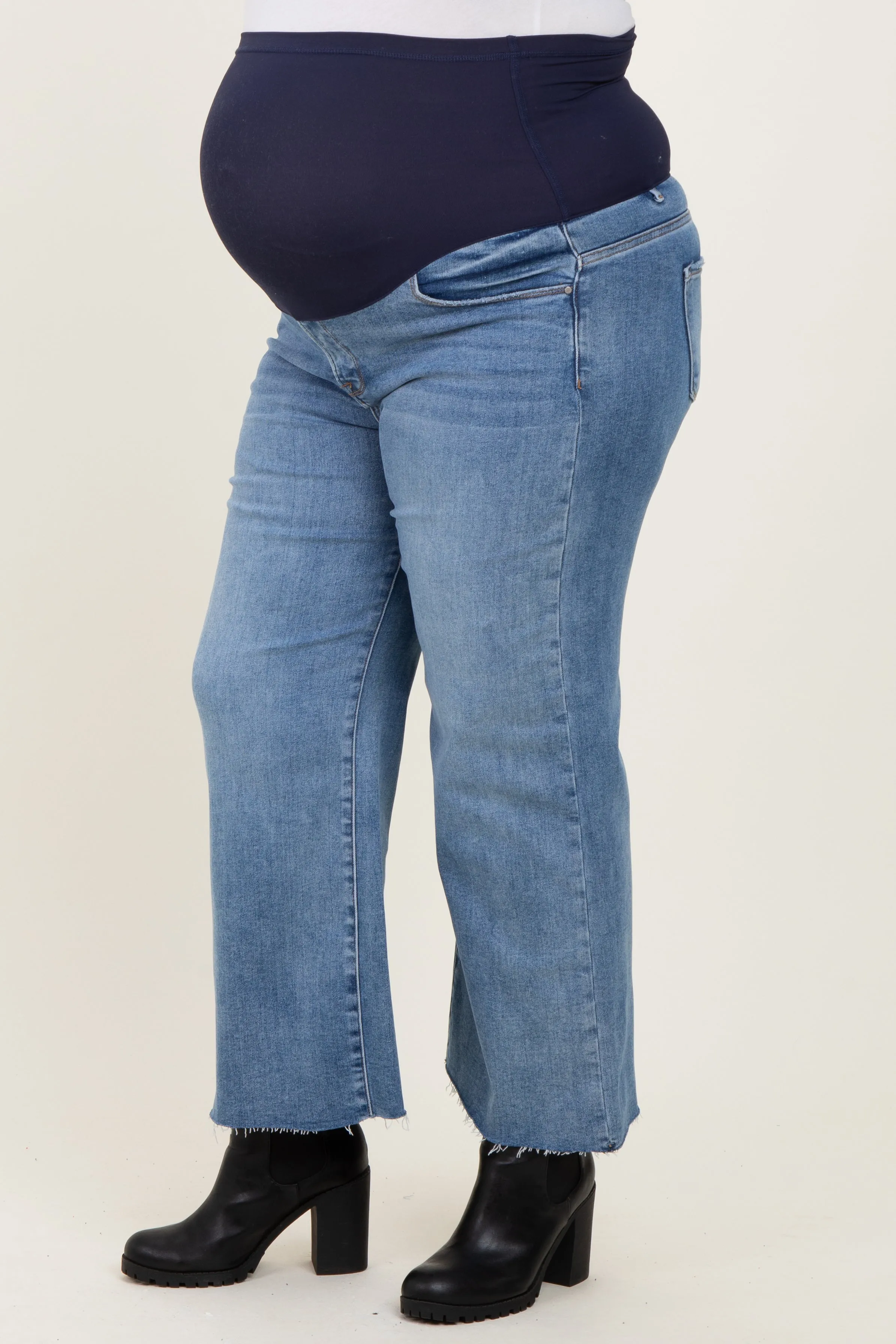 Blue Cut Hem Cropped Wide Leg Maternity Jeans sold by Pinkblush product image thumbnail 4