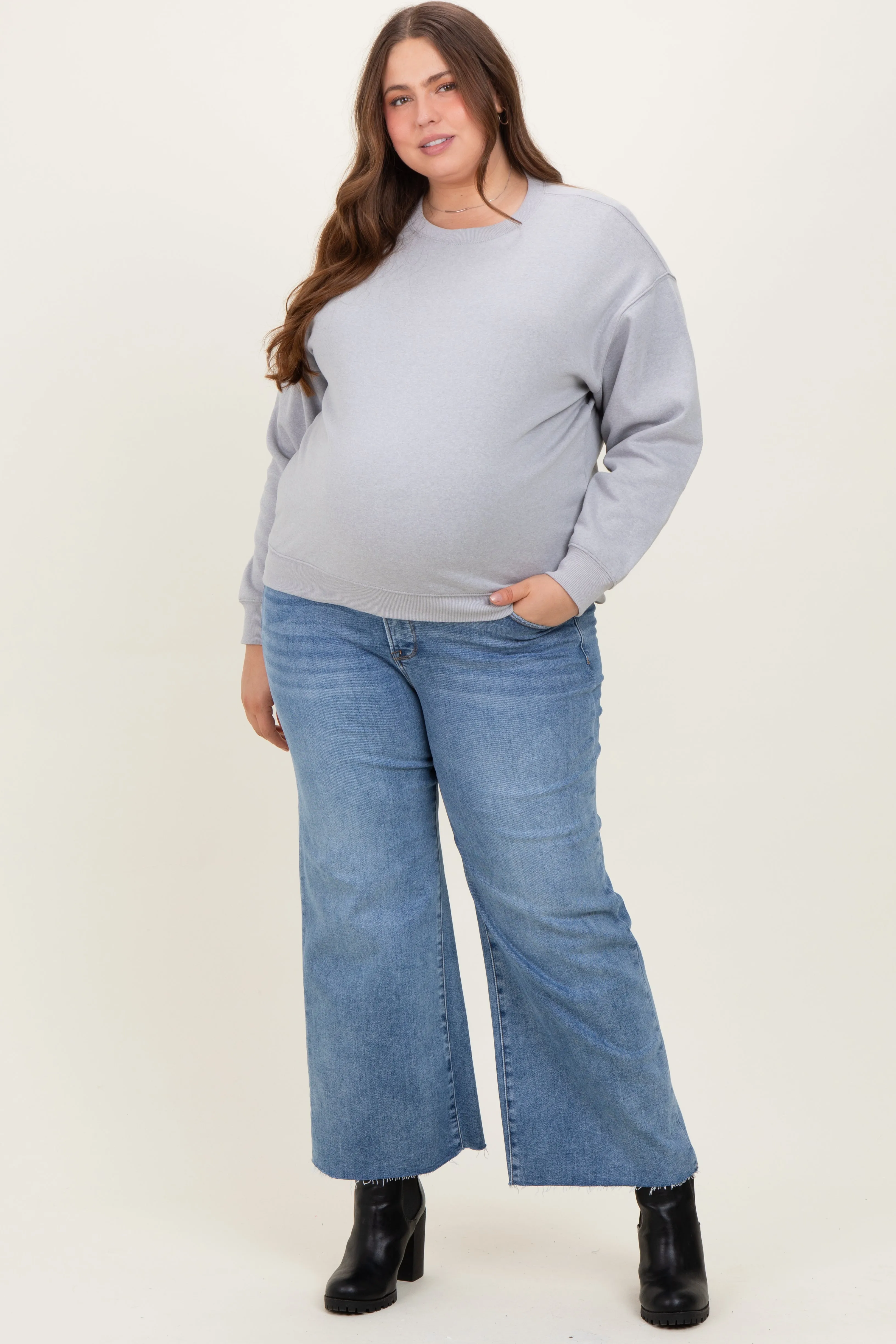 Blue Cut Hem Cropped Wide Leg Maternity Jeans sold by Pinkblush