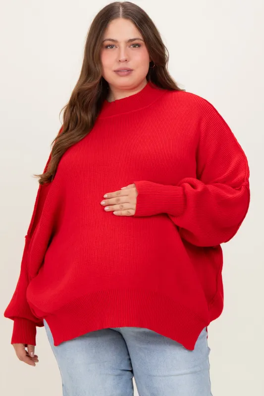 Red Mock Neck Exposed Seam Maternity Sweater sold by Pinkblush