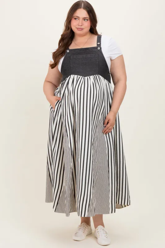 Charcoal Striped Colorblock Denim Contrast Maternity Plus Maxi Dress sold by Pinkblush