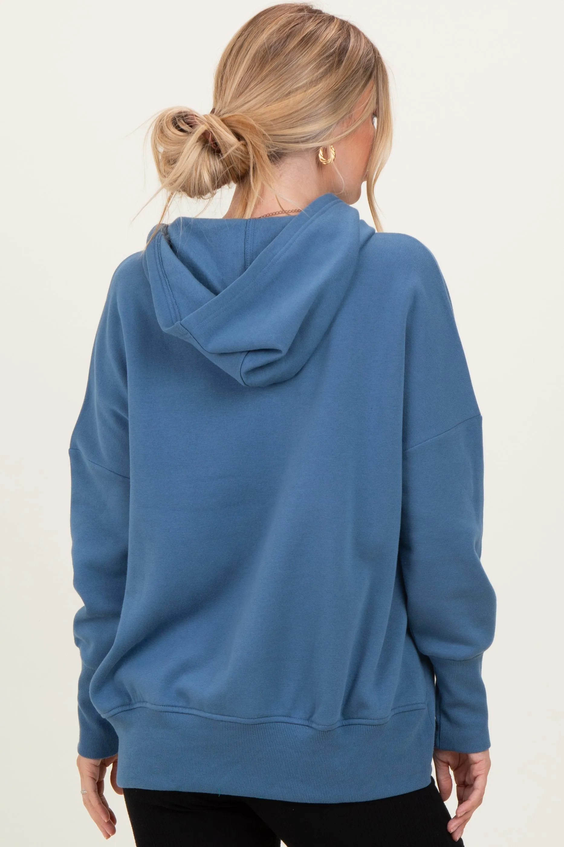 Dusty Blue Fleece Snap Button Hoodie sold by Pinkblush product image thumbnail 4