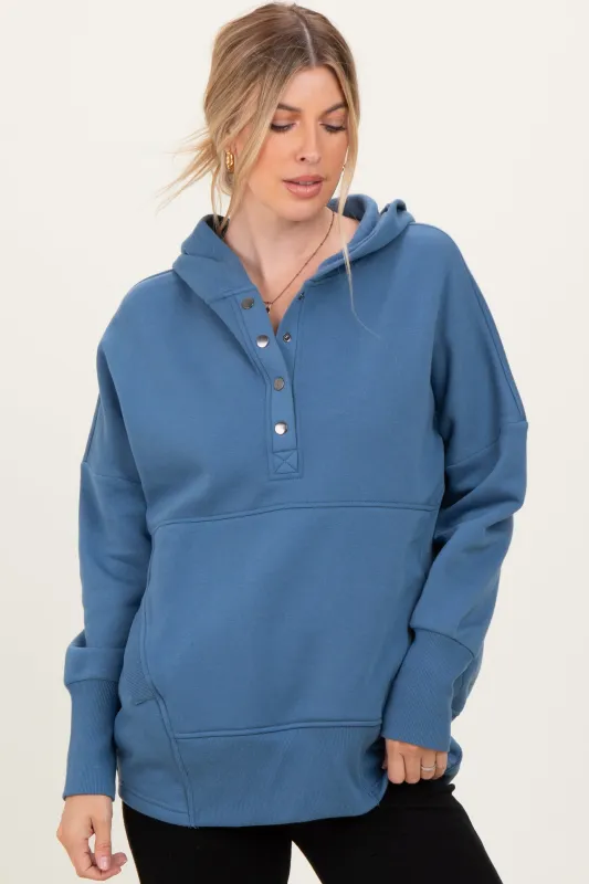 Dusty Blue Fleece Snap Button Hoodie sold by Pinkblush