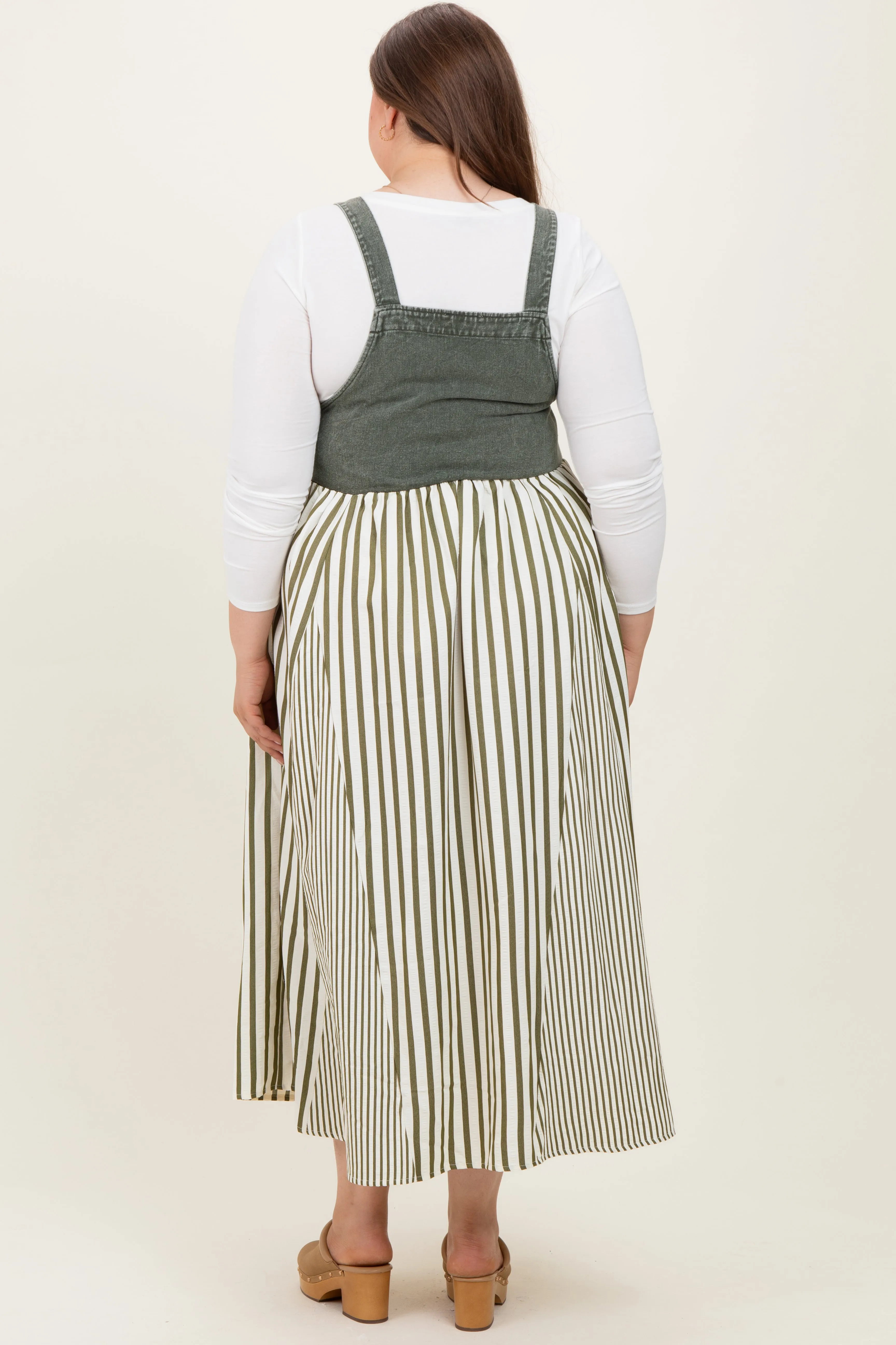 Olive Striped Colorblock Denim Contrast Maternity Plus Maxi Dress sold by Pinkblush product image thumbnail 4