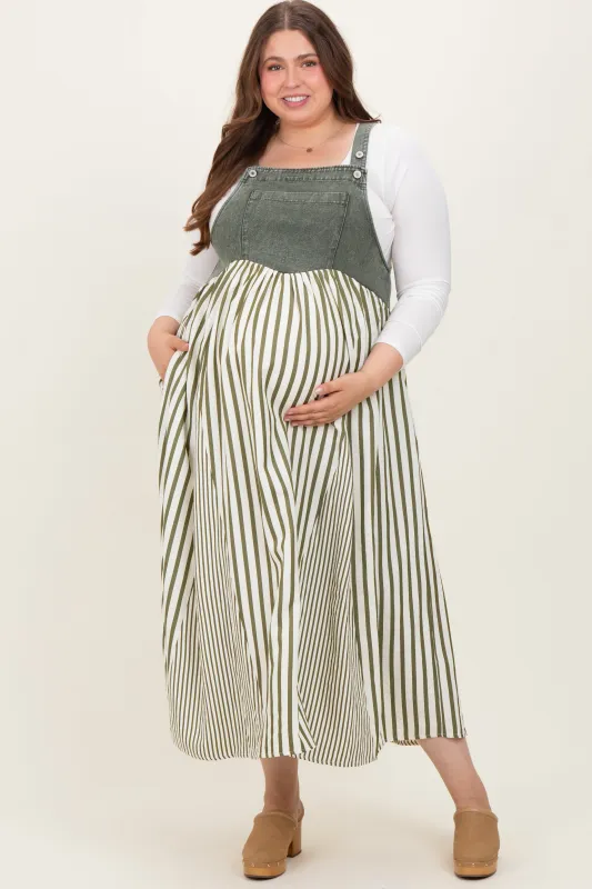 Olive Striped Colorblock Denim Contrast Maternity Plus Maxi Dress sold by Pinkblush