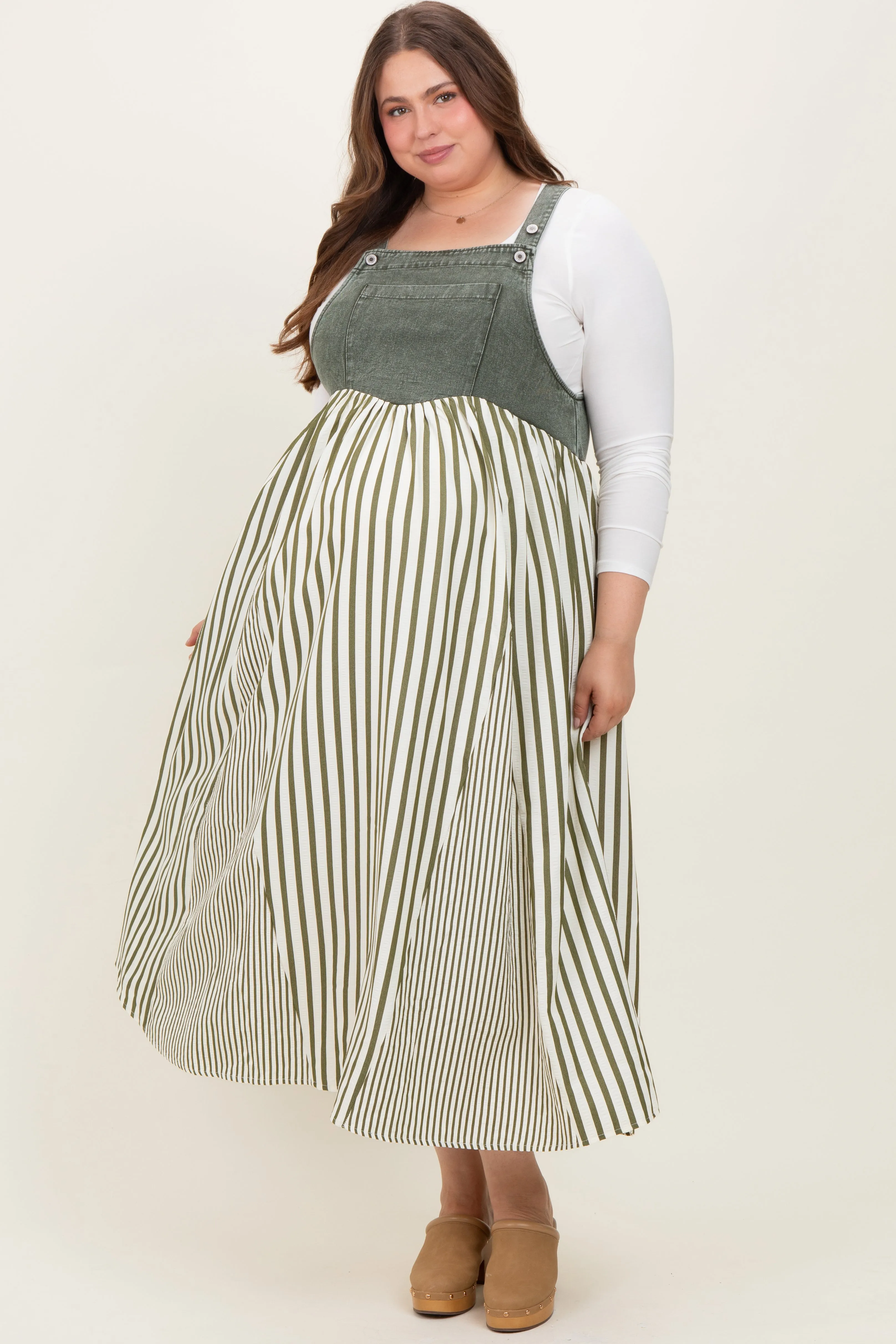 Olive Striped Colorblock Denim Contrast Maternity Plus Maxi Dress sold by Pinkblush product image thumbnail 2