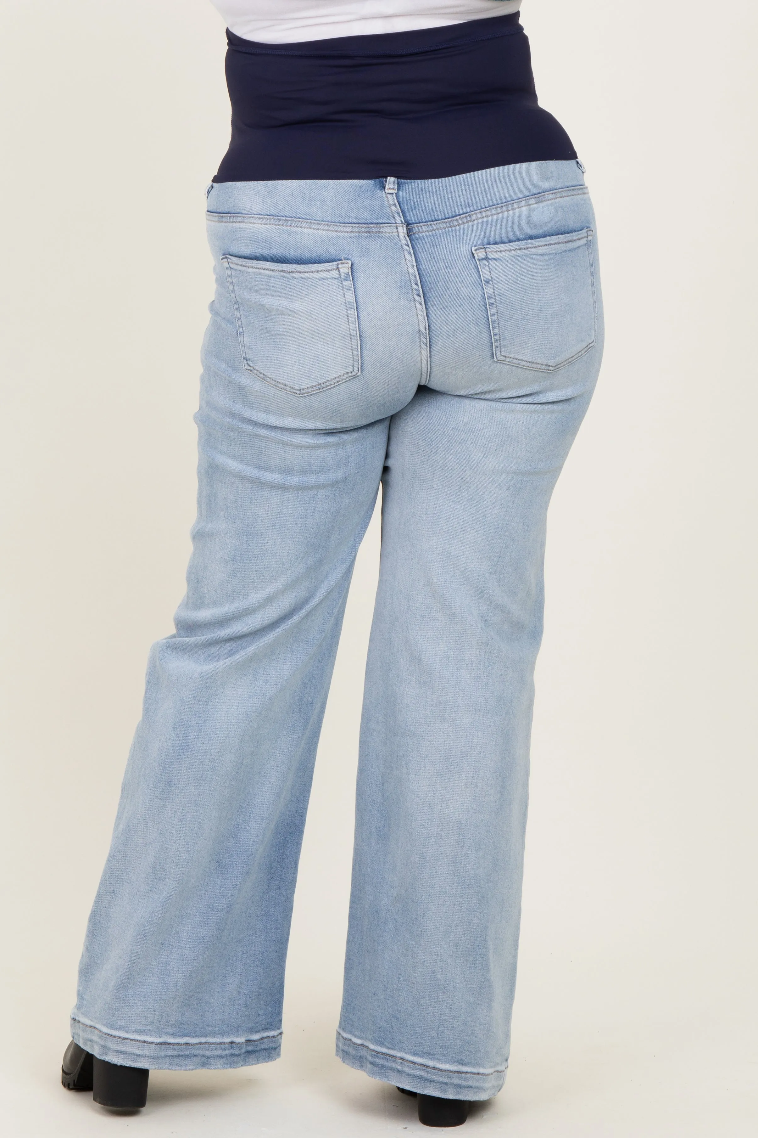 Blue Vintage Wash Wide Leg Maternity Plus Jeans sold by Pinkblush product image thumbnail 2