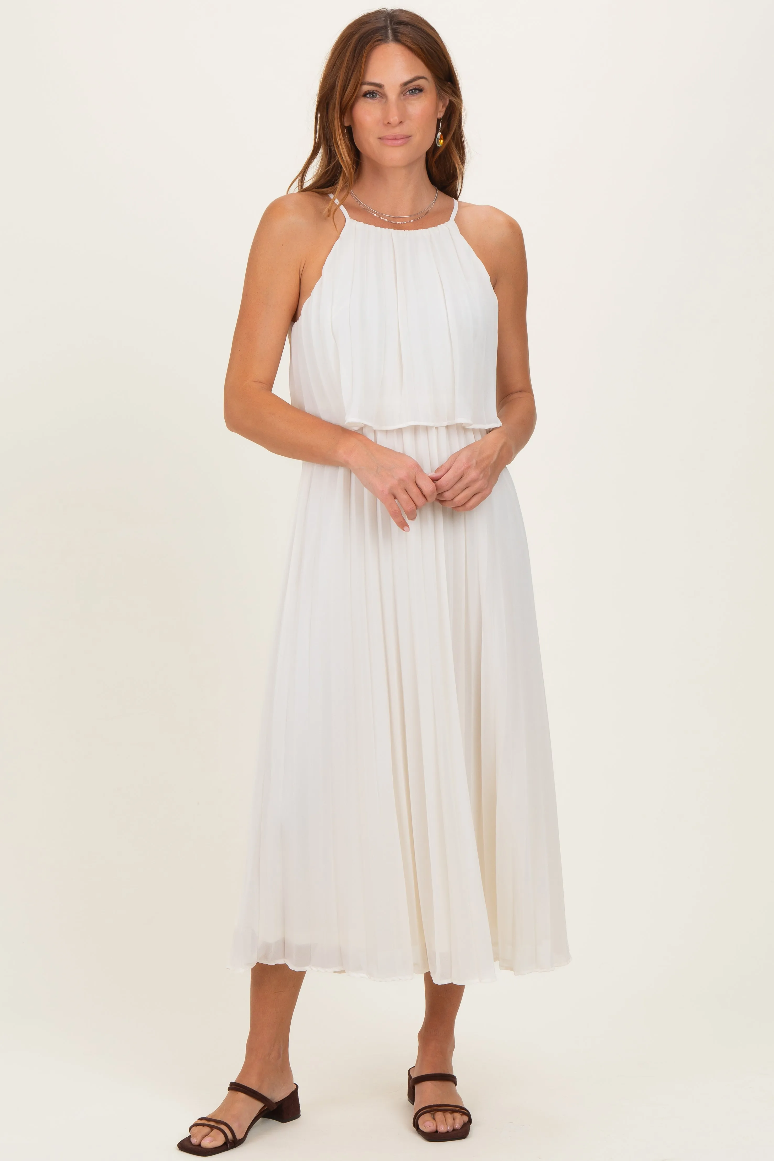 Cream Pleated Woven Midi Dress sold by Pinkblush product image thumbnail 2