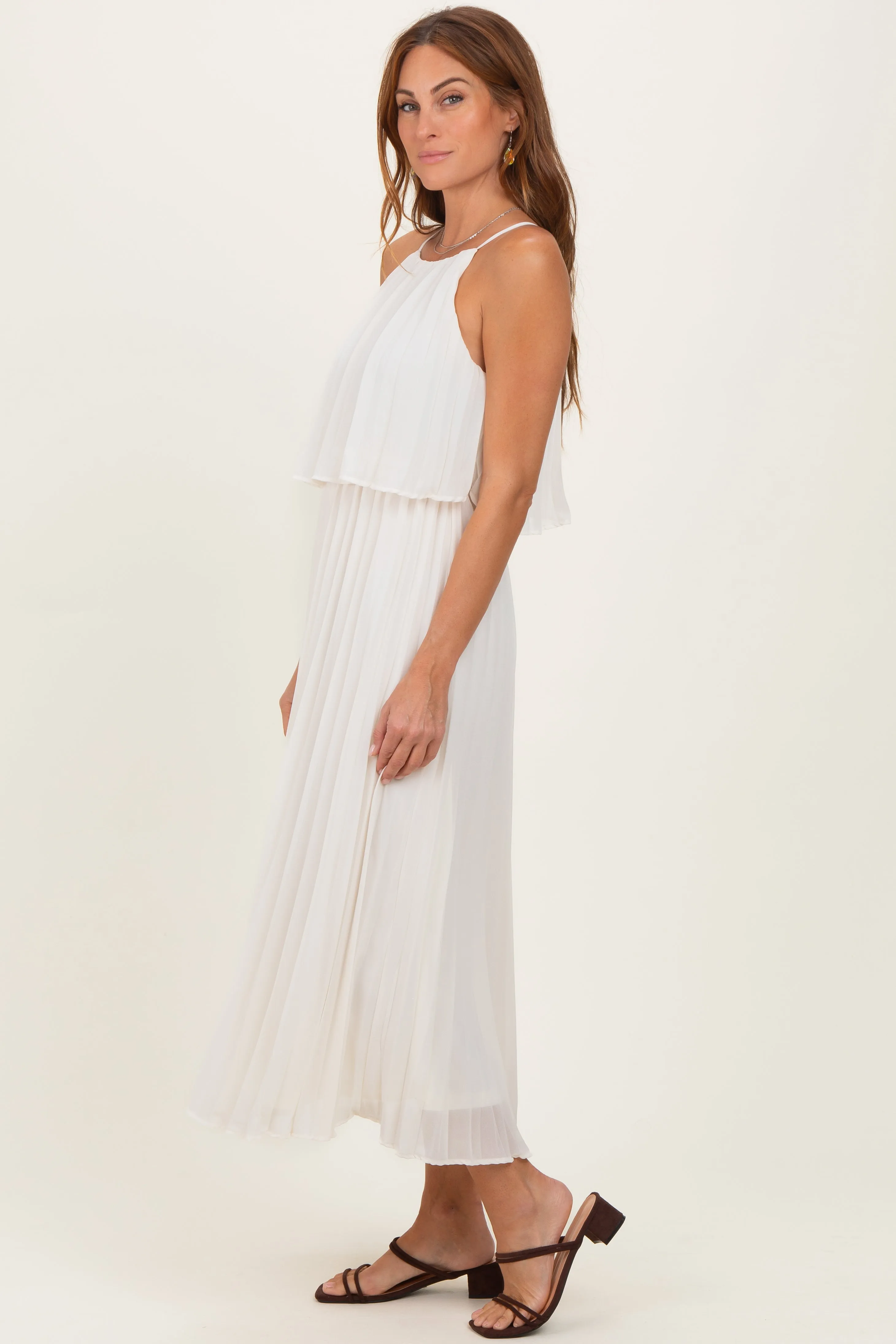 Cream Pleated Woven Midi Dress sold by Pinkblush product image thumbnail 3