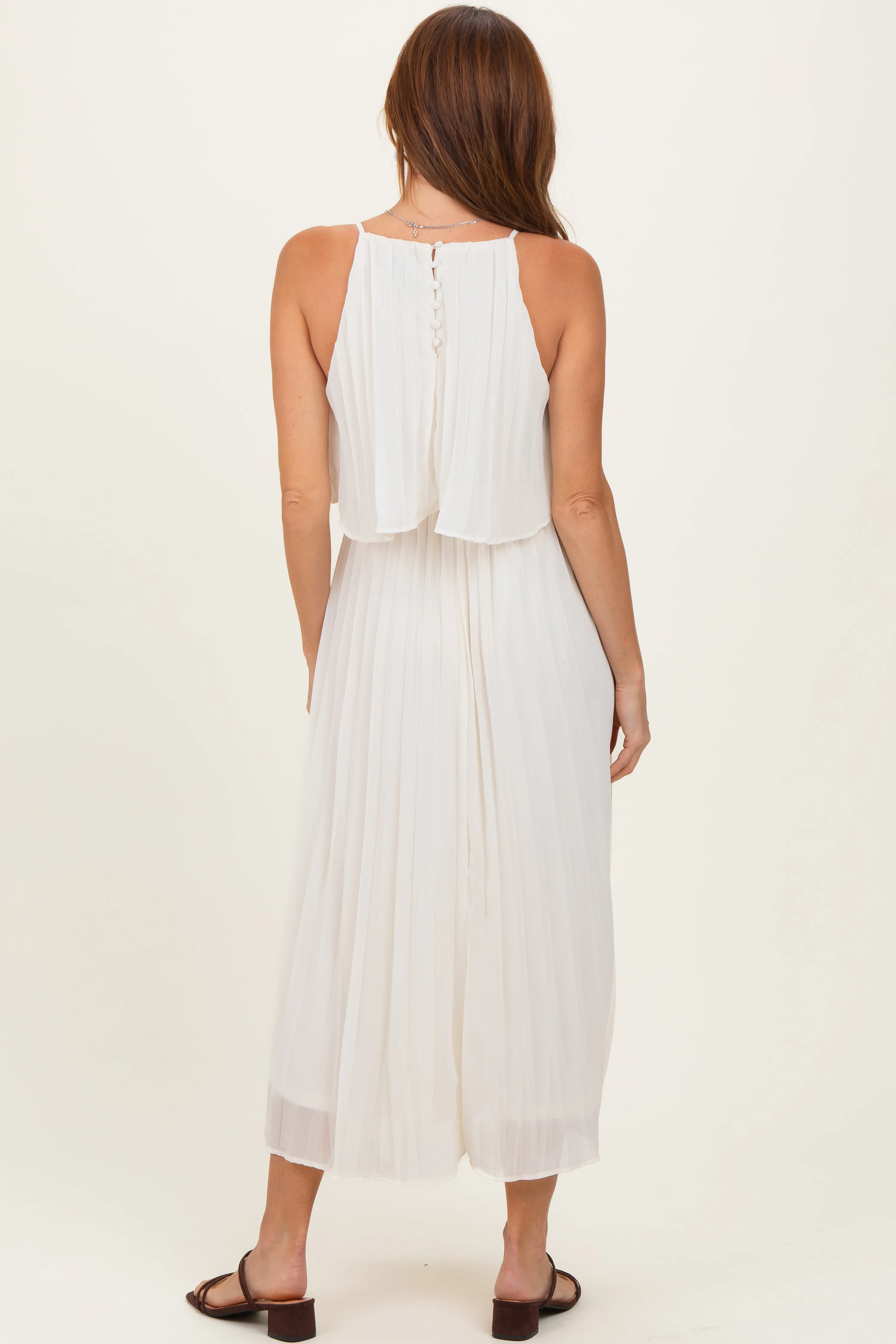 Cream Pleated Woven Midi Dress sold by Pinkblush product image thumbnail 4