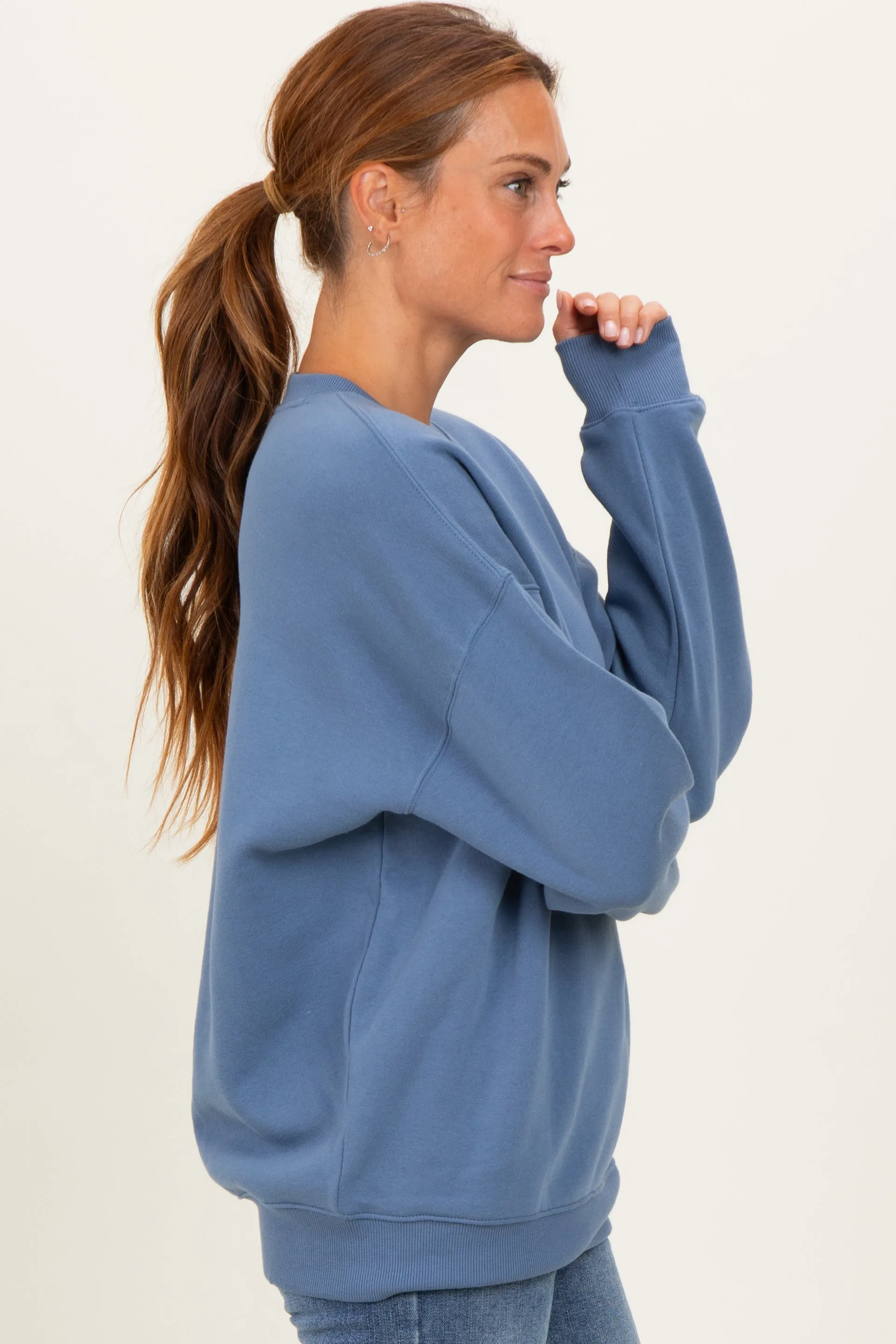 Dusty Blue Fleece Crew Neck Relaxed Fit Sweatshirt sold by Pinkblush product image thumbnail 3