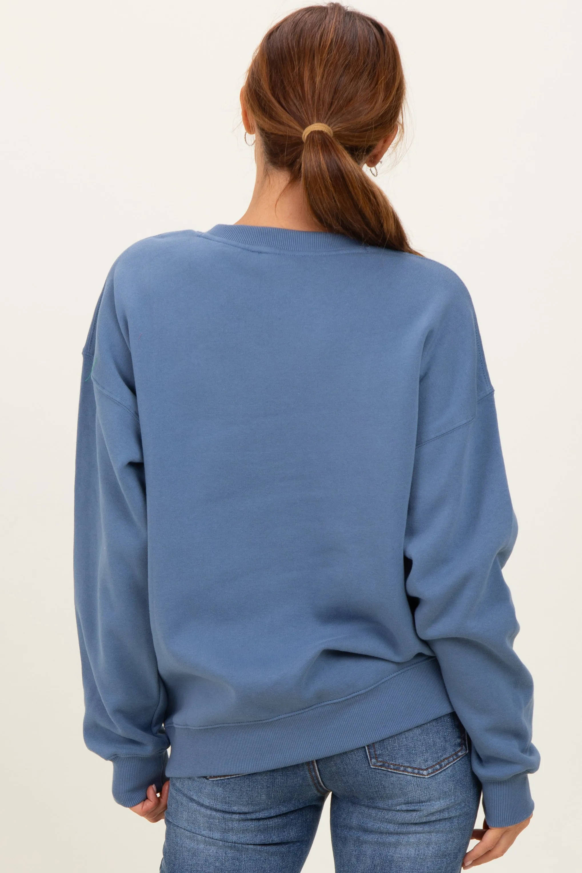 Dusty Blue Fleece Crew Neck Relaxed Fit Sweatshirt sold by Pinkblush product image thumbnail 4