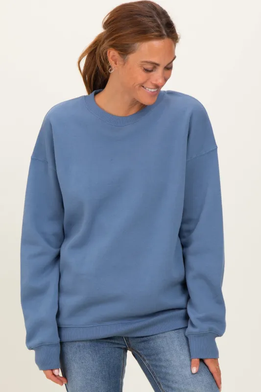 Dusty Blue Fleece Crew Neck Relaxed Fit Sweatshirt sold by Pinkblush