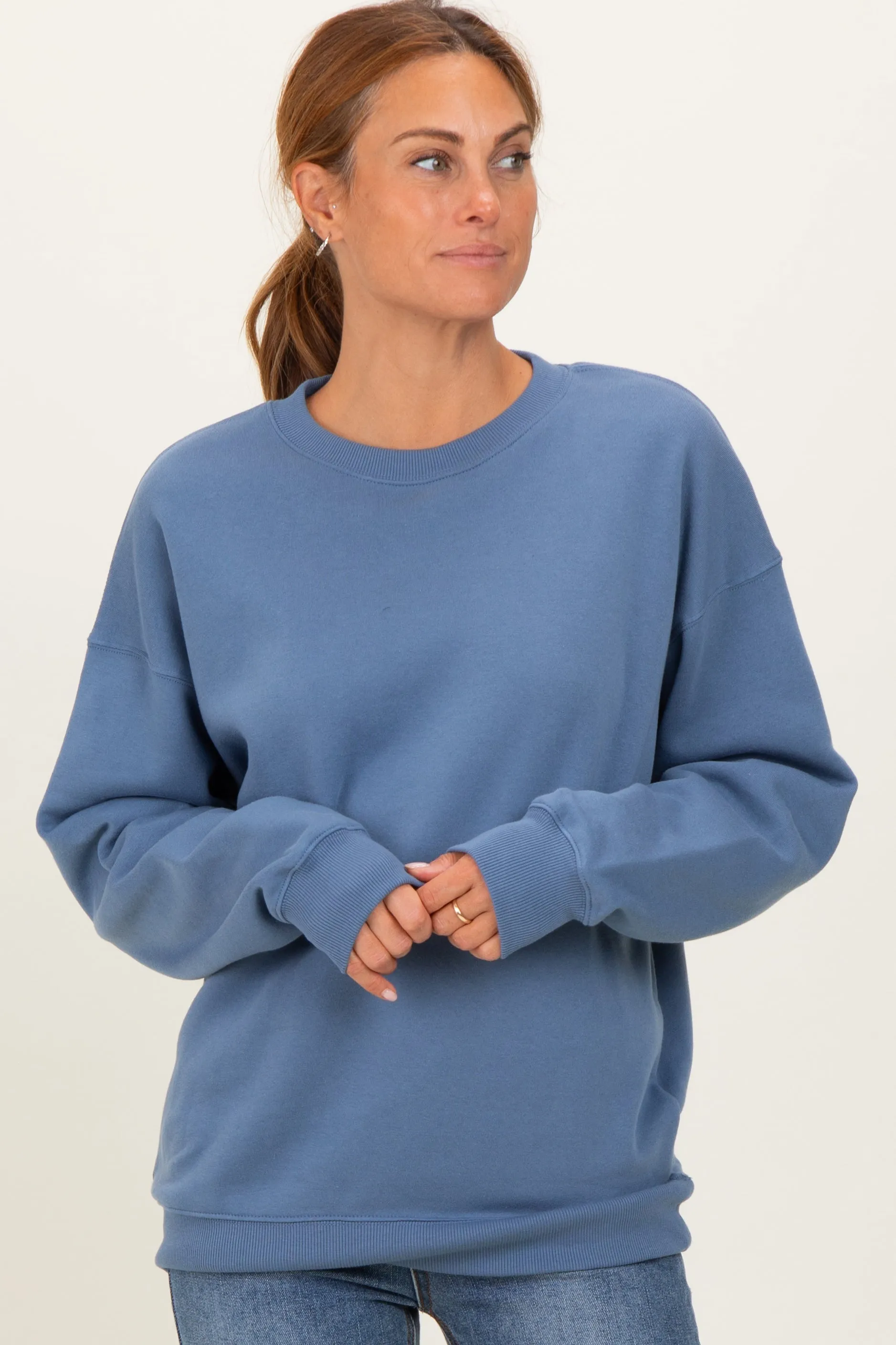 Dusty Blue Fleece Crew Neck Relaxed Fit Sweatshirt sold by Pinkblush product image thumbnail 2