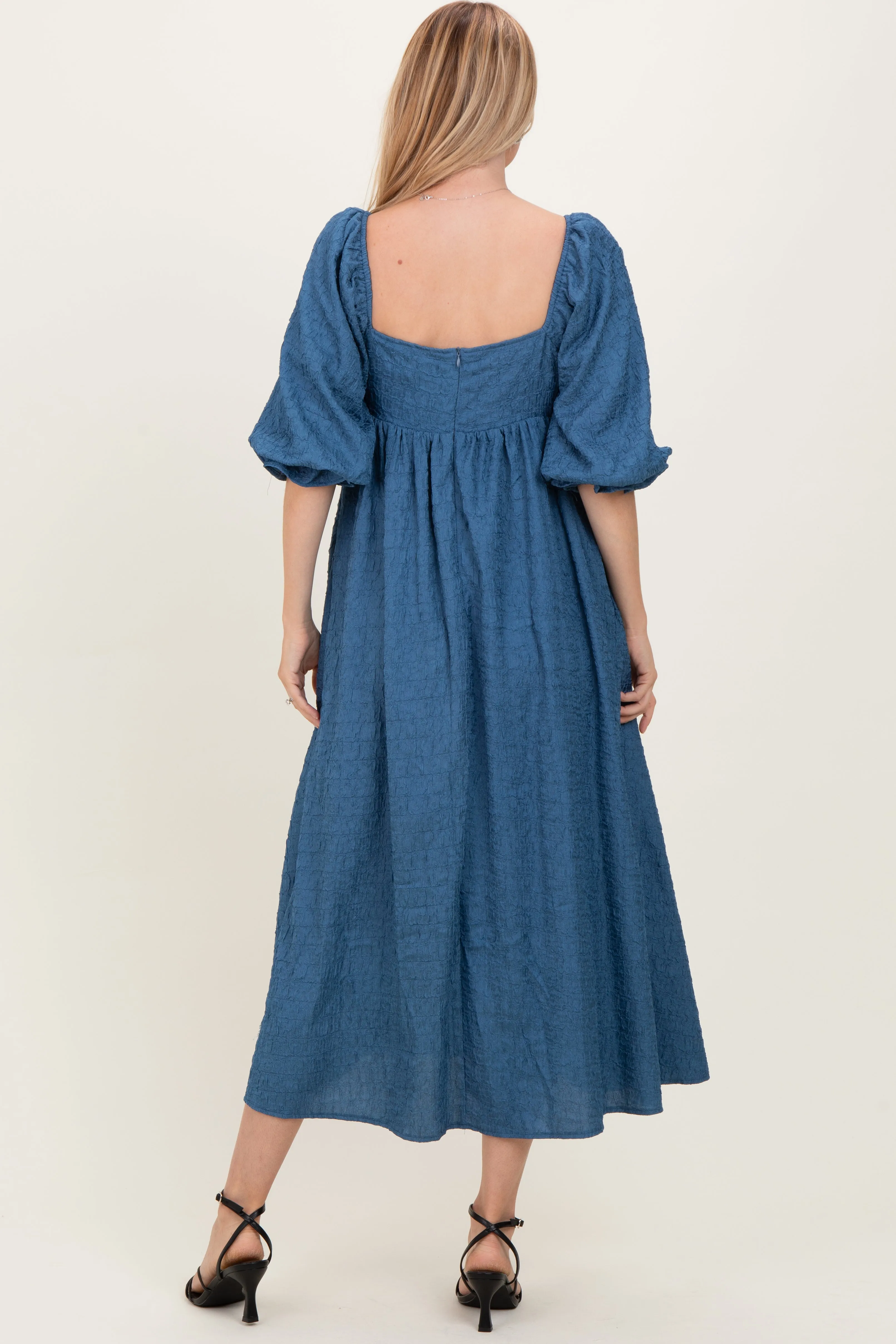 Blue Textured 3/4 Puff Sleeve Maxi Dress sold by Pinkblush product image thumbnail 2